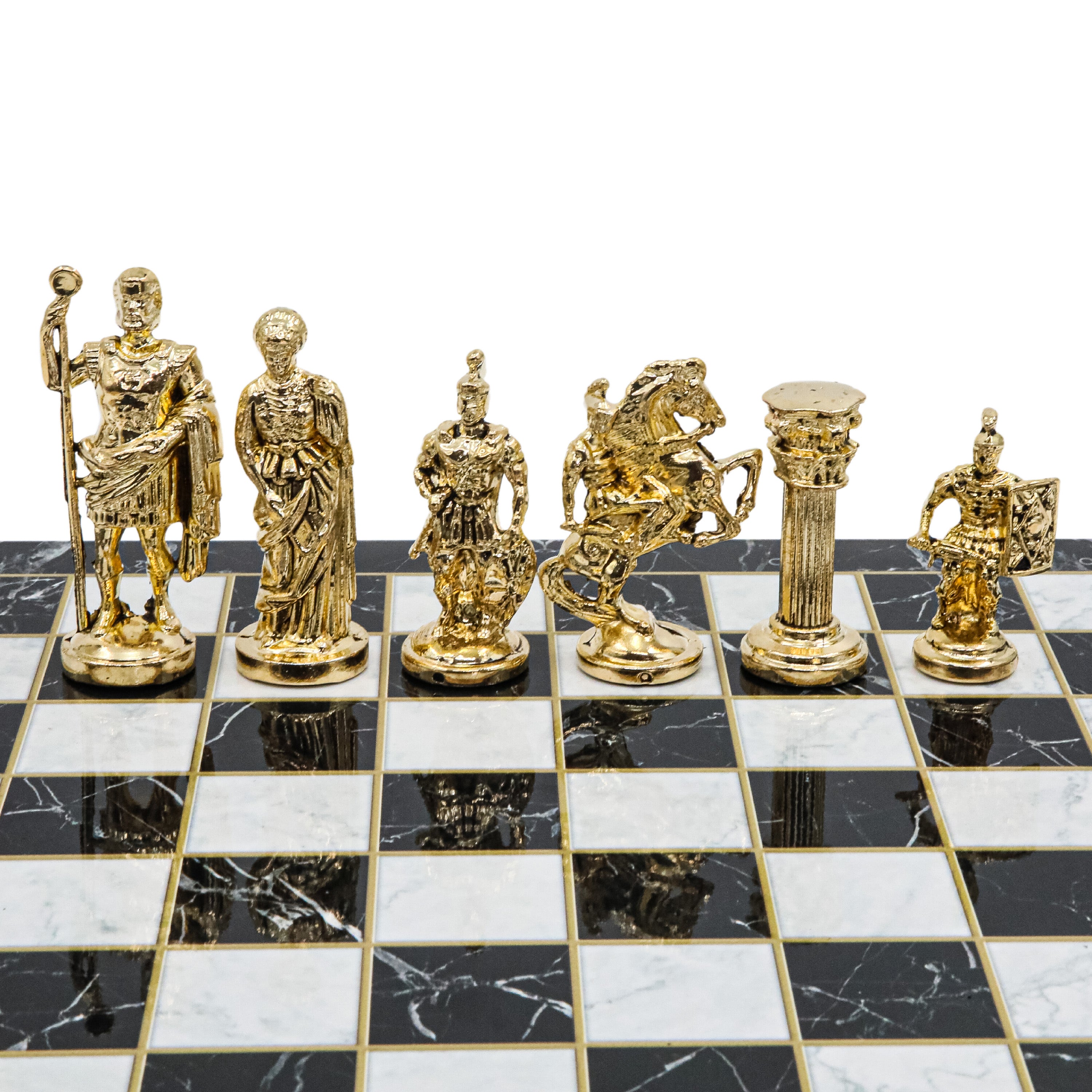 Roman Empire Ceasar Chess Set | Wooden Chess Board 44CM (17") with Die Cast Metal Chessmen