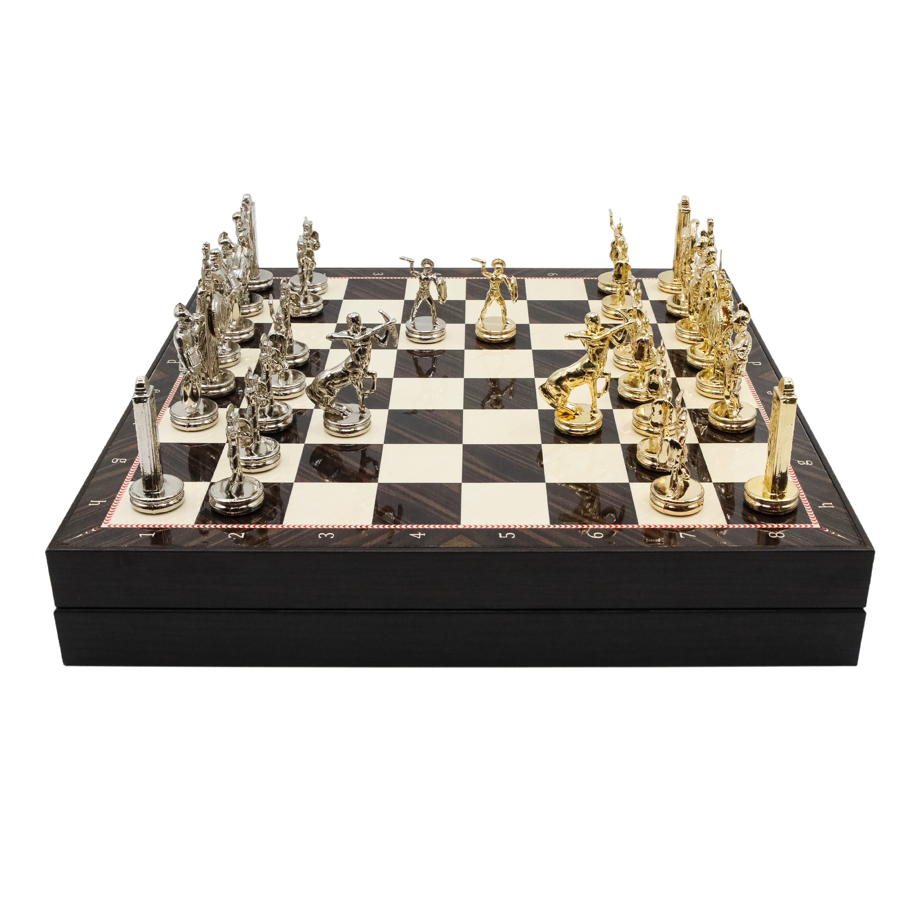 Storage Chess Set with Die Cast Metal Greek  Poseidon Chessmen | 37 CM (15") Storage Chess Board | Mythology Themed Figures