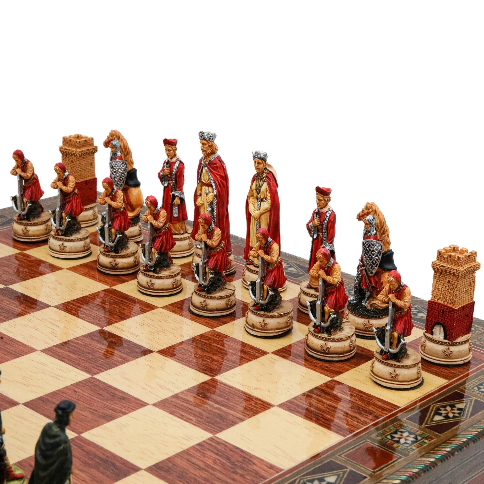 Handmade Inlay Chess Set with Drawer Storage 38 CM (15") - Camelot King Arthur Pieces