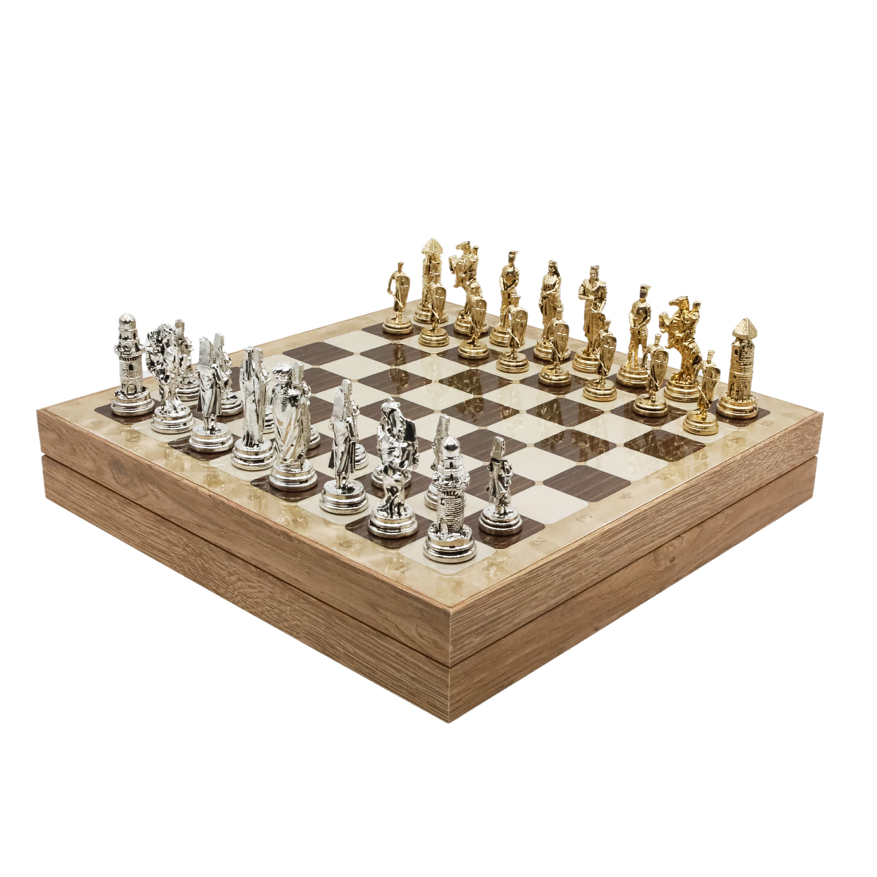 Storage Chess Set with Die Cast Metal Crusaders vs Ottoman Empire Chessmen | 37 CM (15") Storage Chess Board | Historical Themed Figures