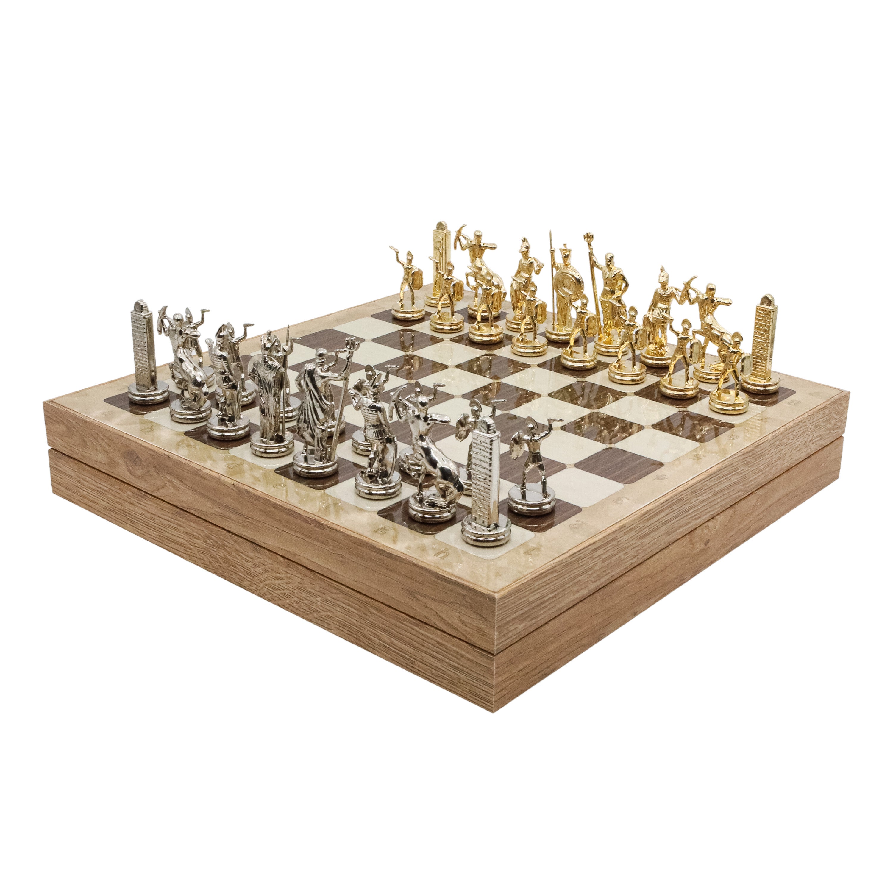 Storage Chess Set with Die Cast Metal Greek  Poseidon Chessmen | 37 CM (15") Storage Chess Board | Mythology Themed Figures