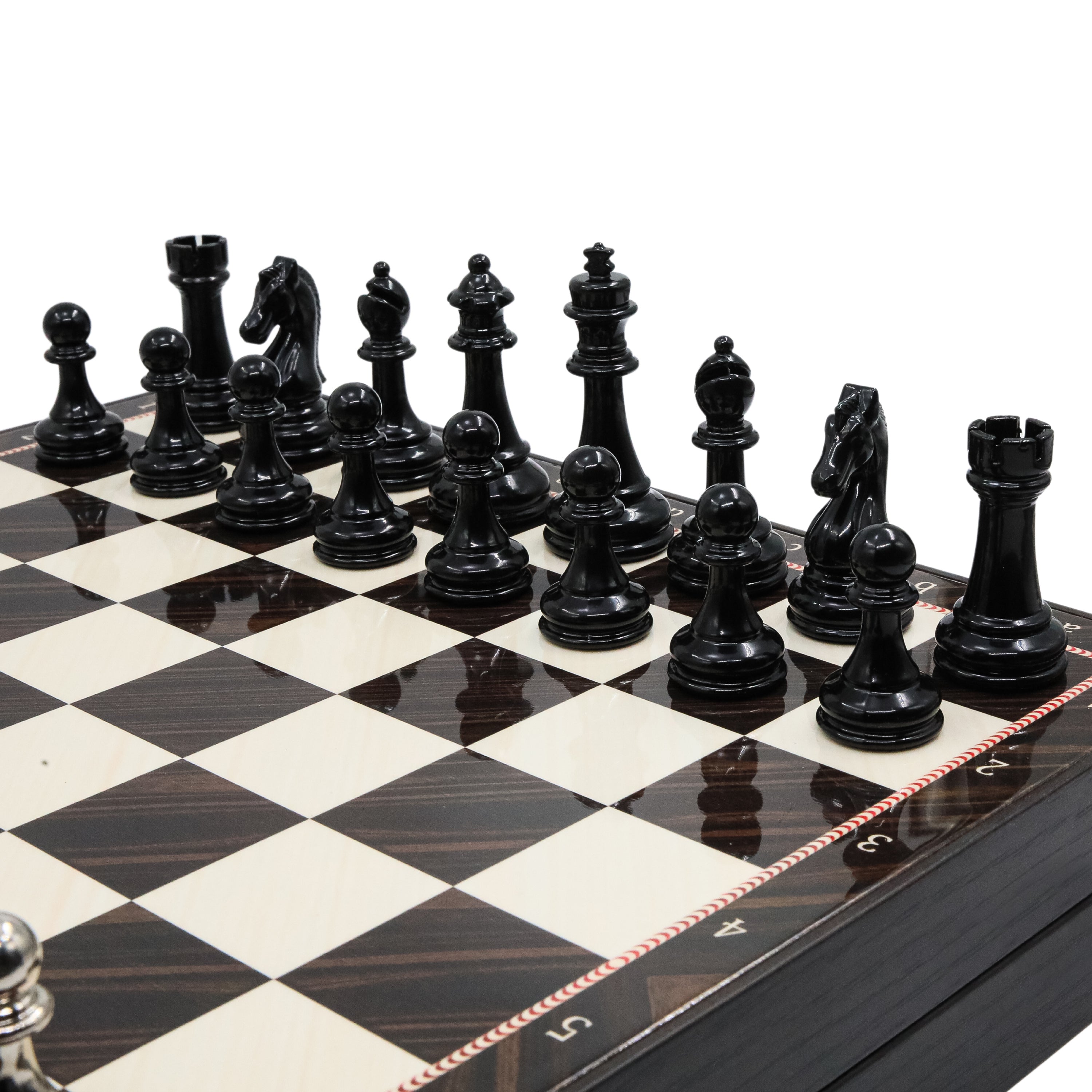 Storage Chess Set with Metal Weighted Staunton Figures (Gold vs Black) | 37 CM (15") Storage Chess Board | Classic Metal Figures