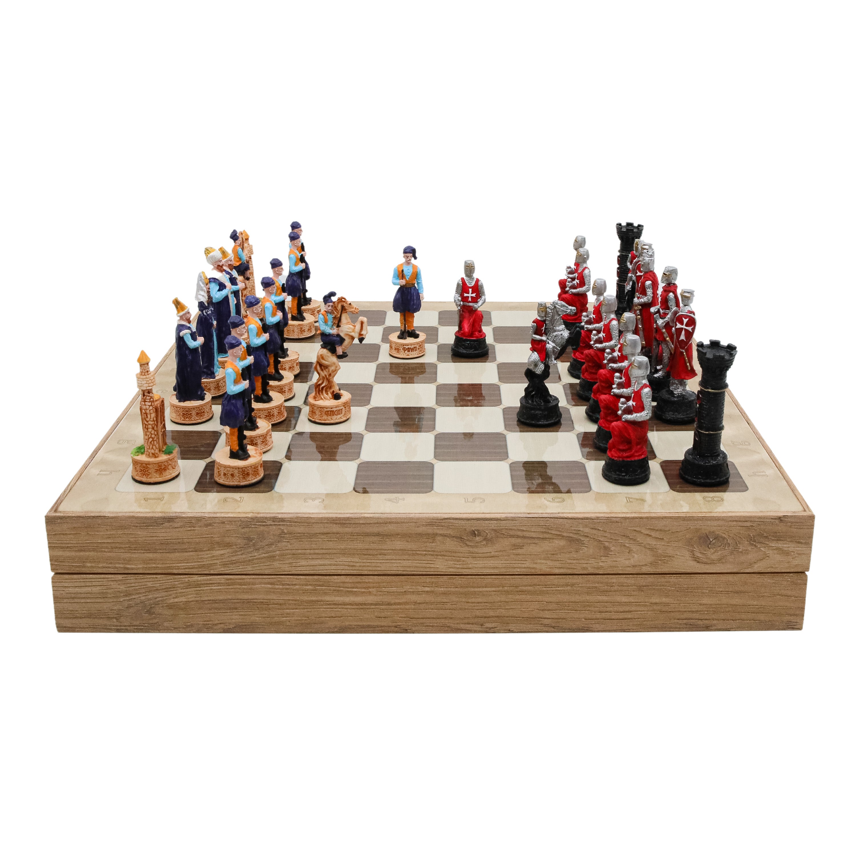 Storage Chess Set with Hand-painted Ottoman Empire vs Crusaders Figures (Black Colour) | 37 CM (15") Storage Chess Board | Ottoman & Crusaders Themed Figures