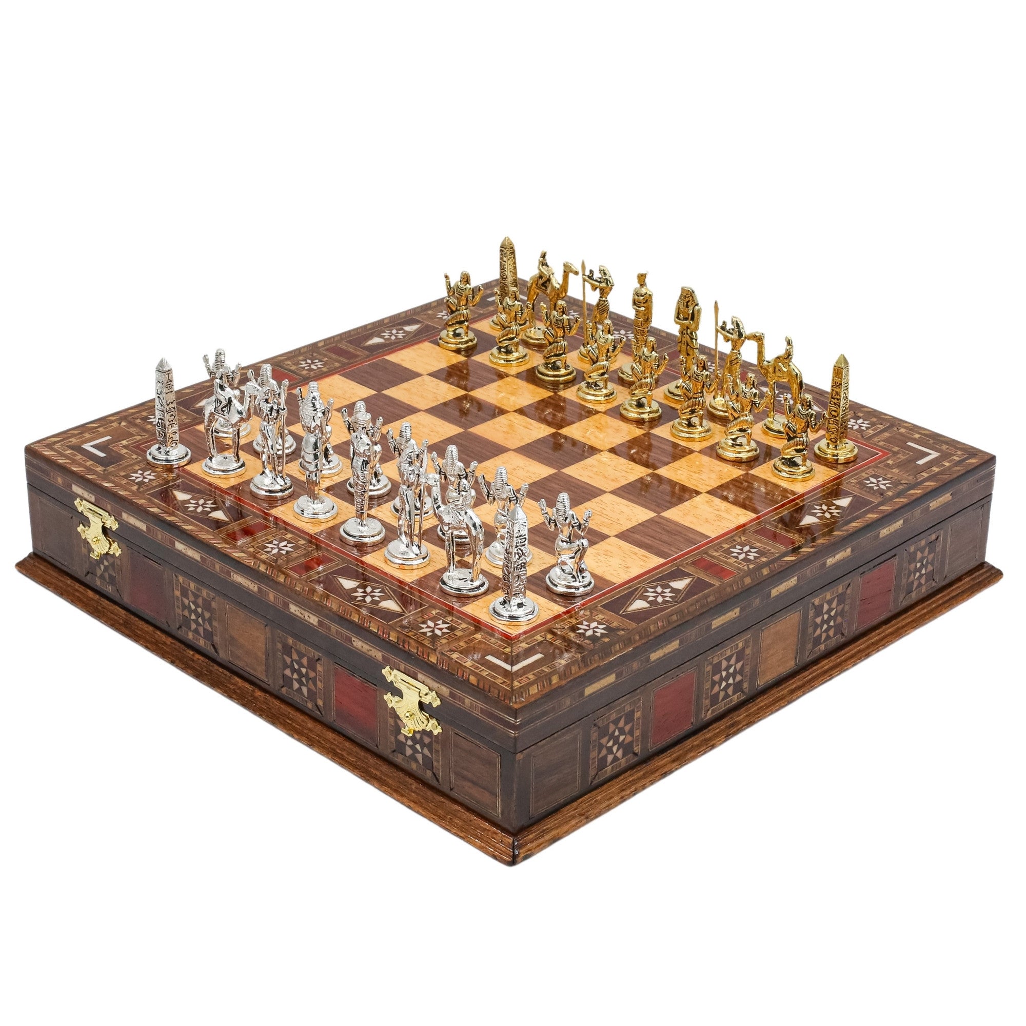 Handmade Inlay Storage Chess Set 30 CM (12") - Egyptian Cleopatra Die Cast Metal Pieces