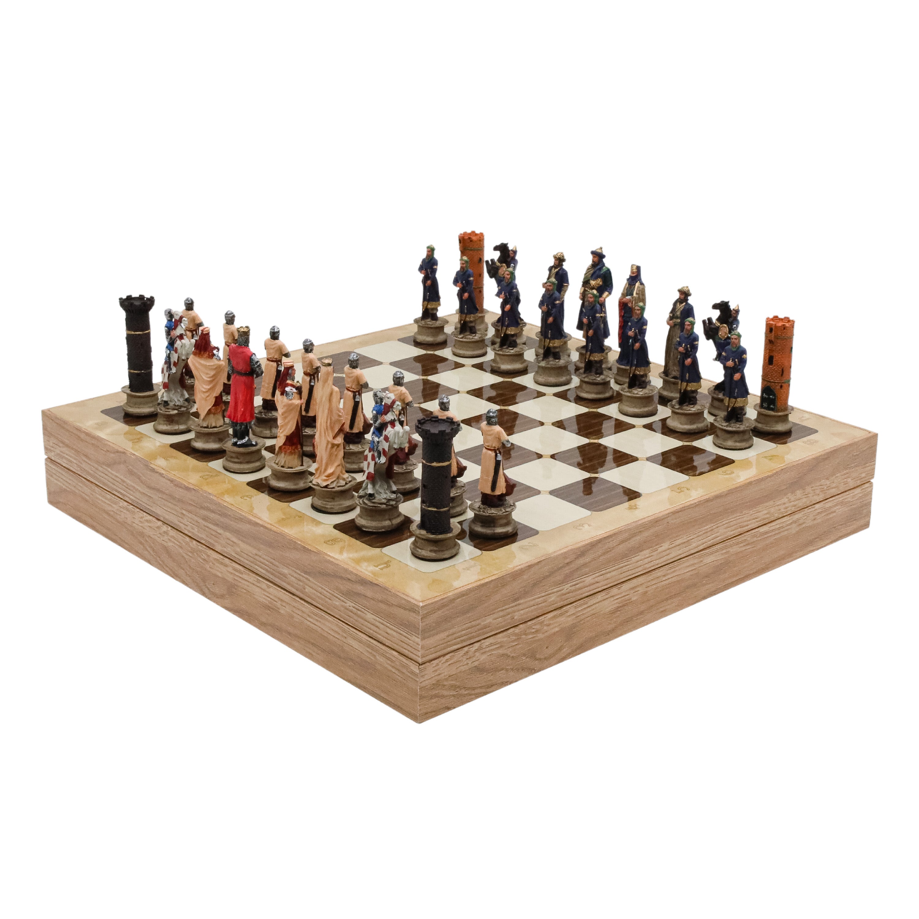 Storage Chess Set with Hand-painted Arabs King Saladin vs Crusaders Figures | 37 CM (15") Storage Chess Board | Arabs & Crusaders Themed Figures