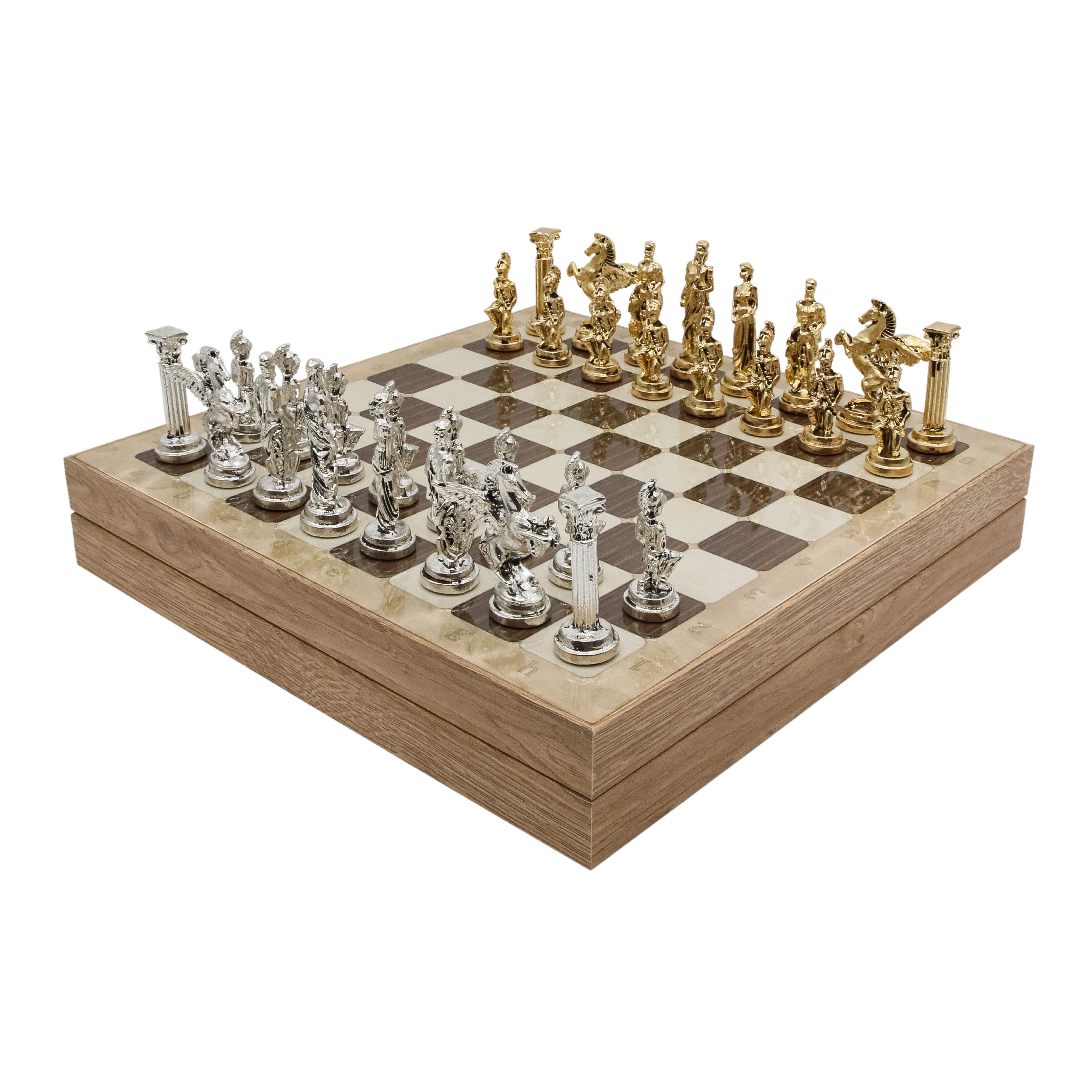 Storage Chess Set with Die Cast Metal Mythology Pegasus Chessmen | 37 CM (15") Storage Chess Board | Greek Pegasus Themed Figures