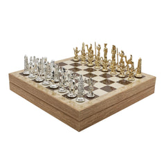 Storage Chess Set with Die Cast Metal Egyptian Cleopatra Chessmen | 37 CM (15") Storage Chess Board | Egypt Cleopatra Themed Figures