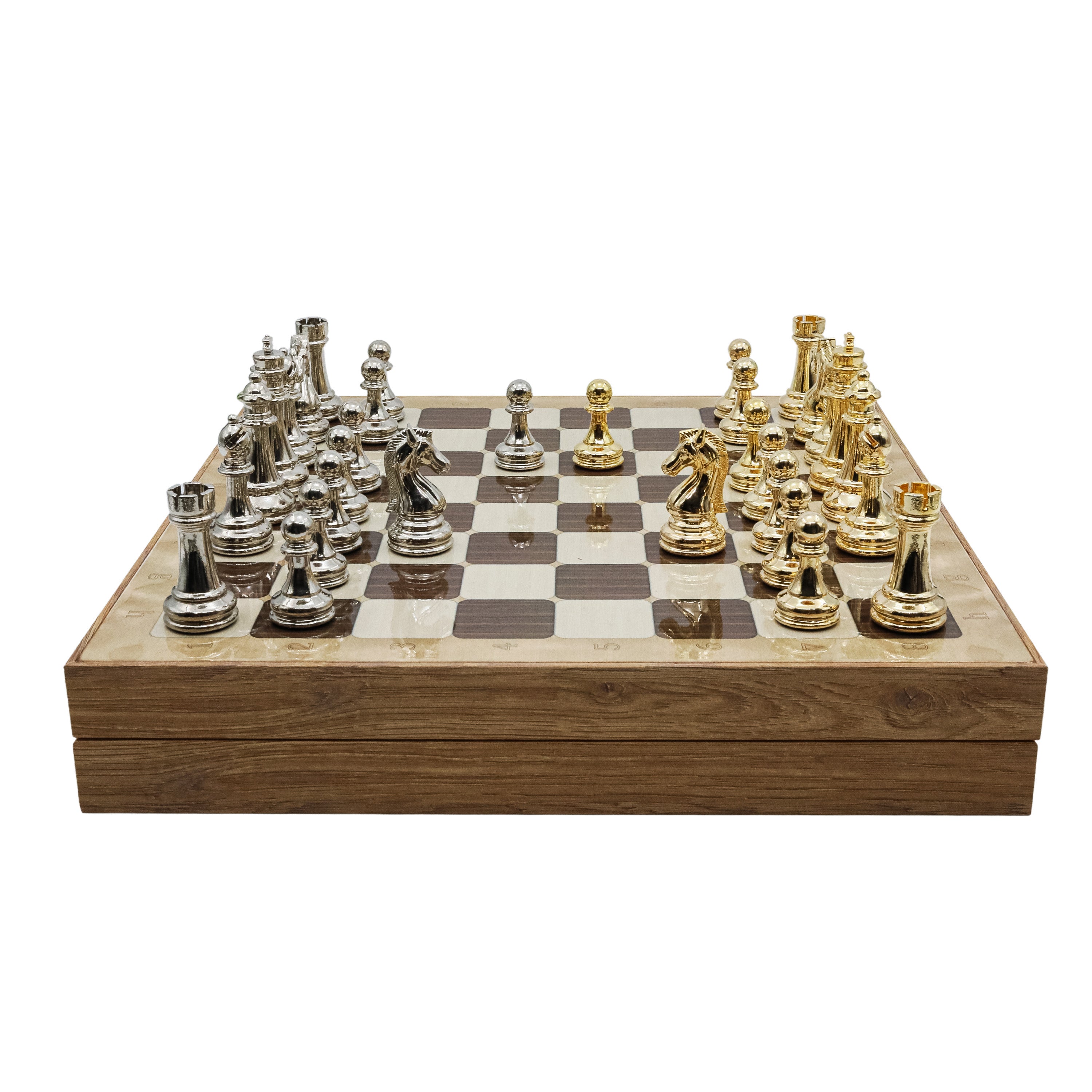 Storage Chess Set with Metal Weighted Staunton Figures (Gold vs Silver) | 37 CM (15") Storage Chess Board | Classic Metal Figures