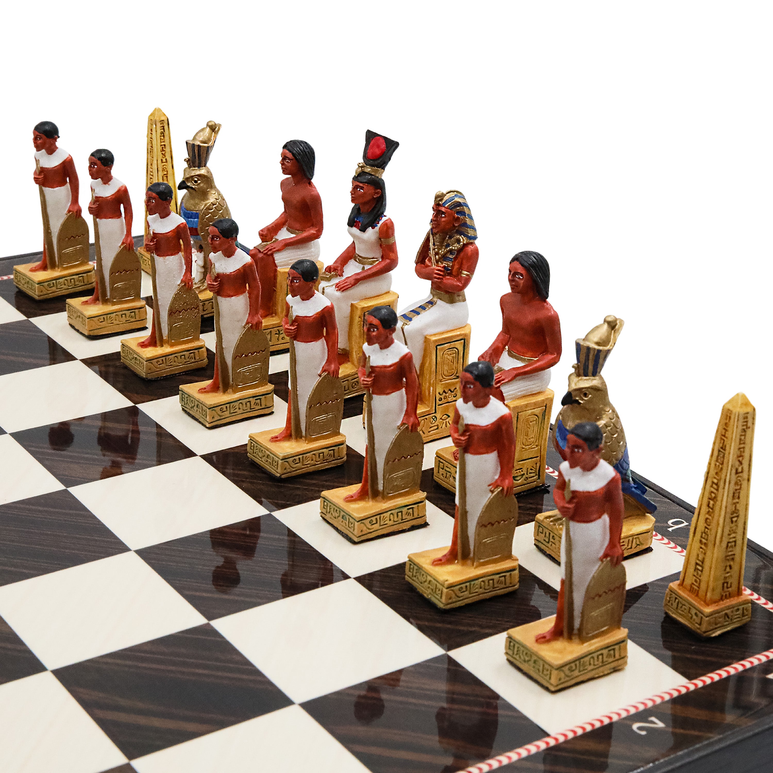 Roman vs Egyptian Chess Set | Handpainted Historical Figures | Marble/Walnut/Mosaic Pattern – 37 cm (14.5 inch)