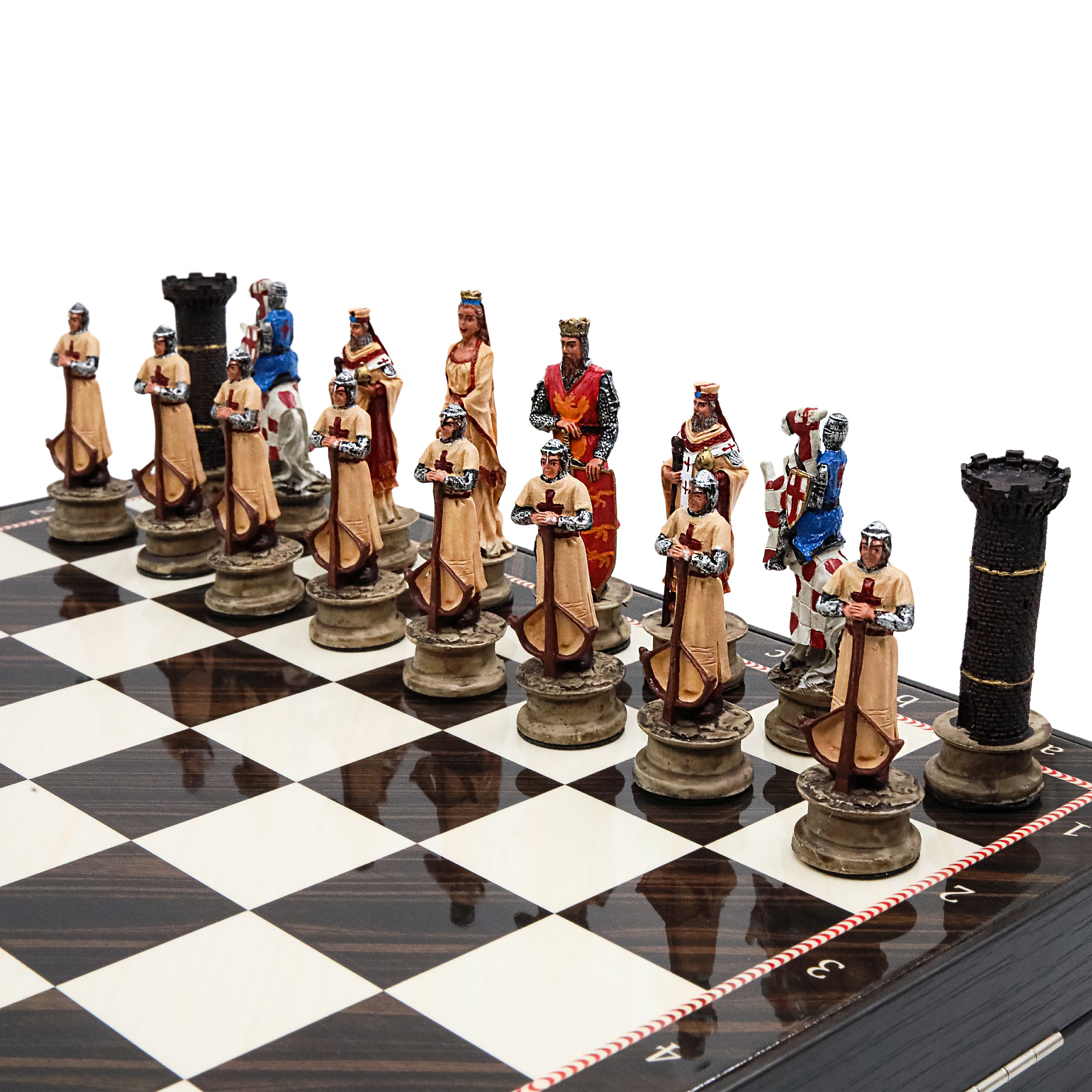 Storage Chess Set with Hand-painted Arabs King Saladin vs Crusaders Figures | 37 CM (15") Storage Chess Board | Arabs & Crusaders Themed Figures