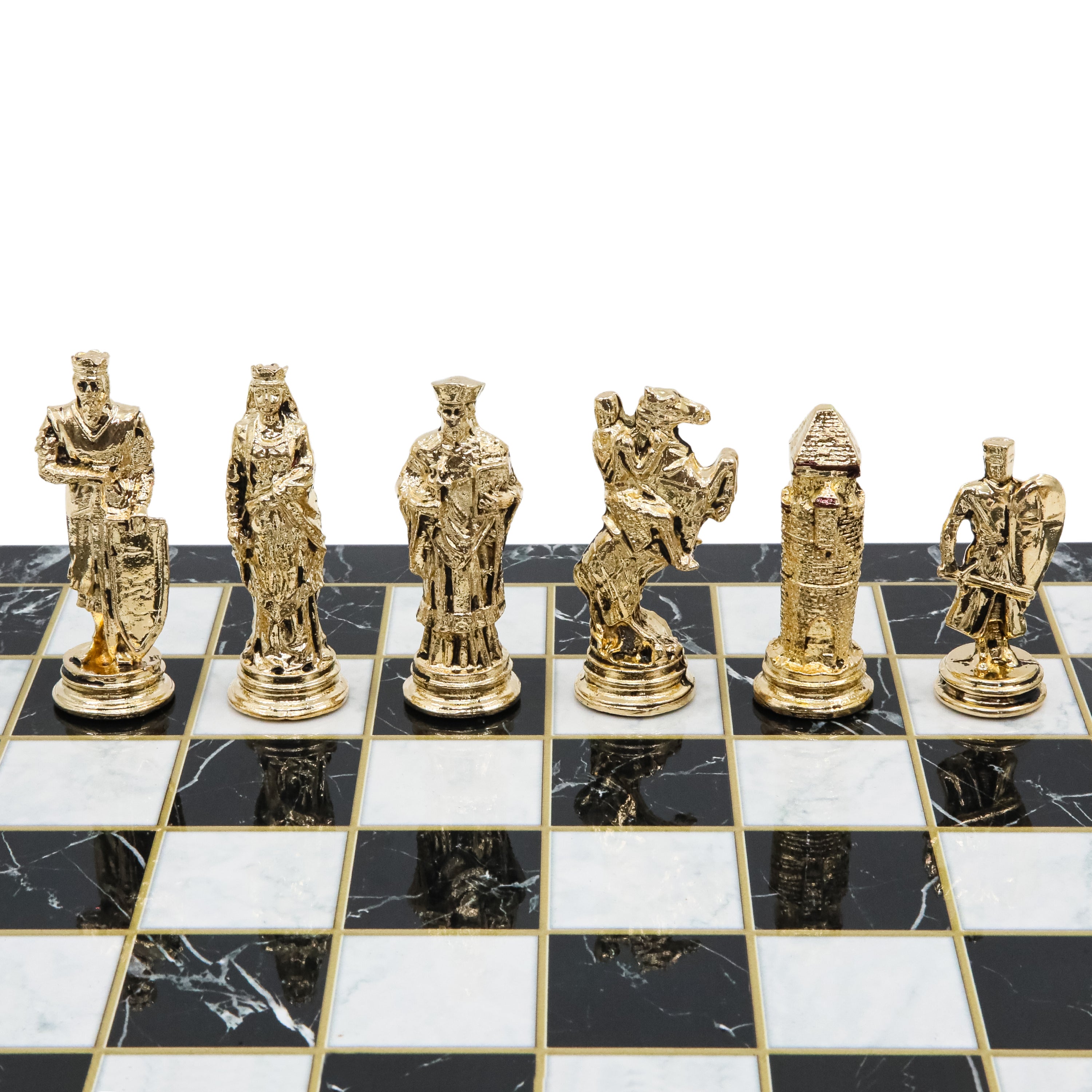 Ottoman Empire vs Crusaders Metal Chess Set | Wooden Chess Board 37CM (15") with Die Cast Metal Stands