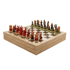 Storage Chess Set with Hand-painted Camelot King Arthur Figures | 37 CM (15") Storage Chess Board | British English Themed Figures