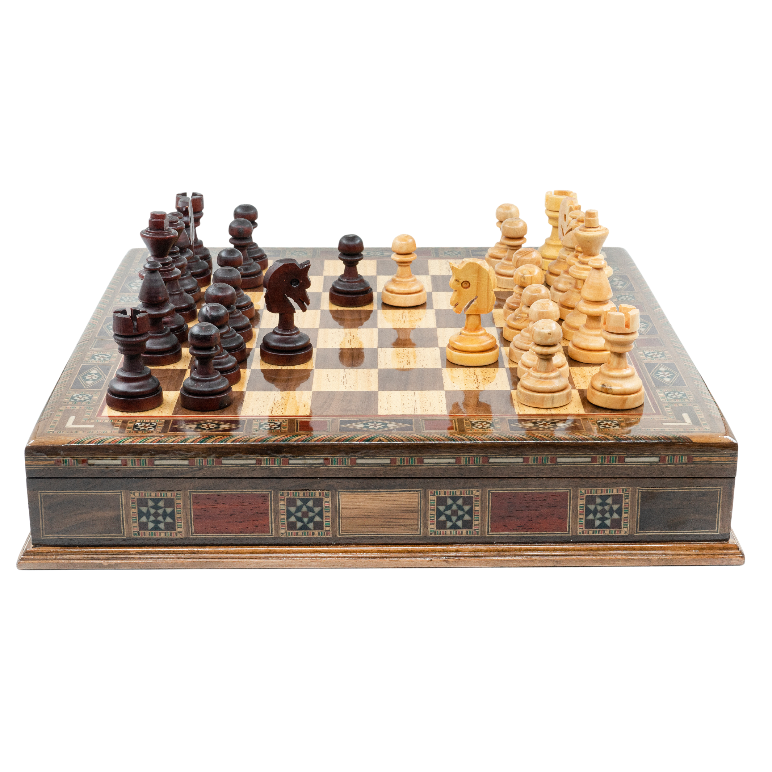 Handmade Inlay Storage Chess Set 38 CM (15") - Solid Wood Hand-Carved Chessmen