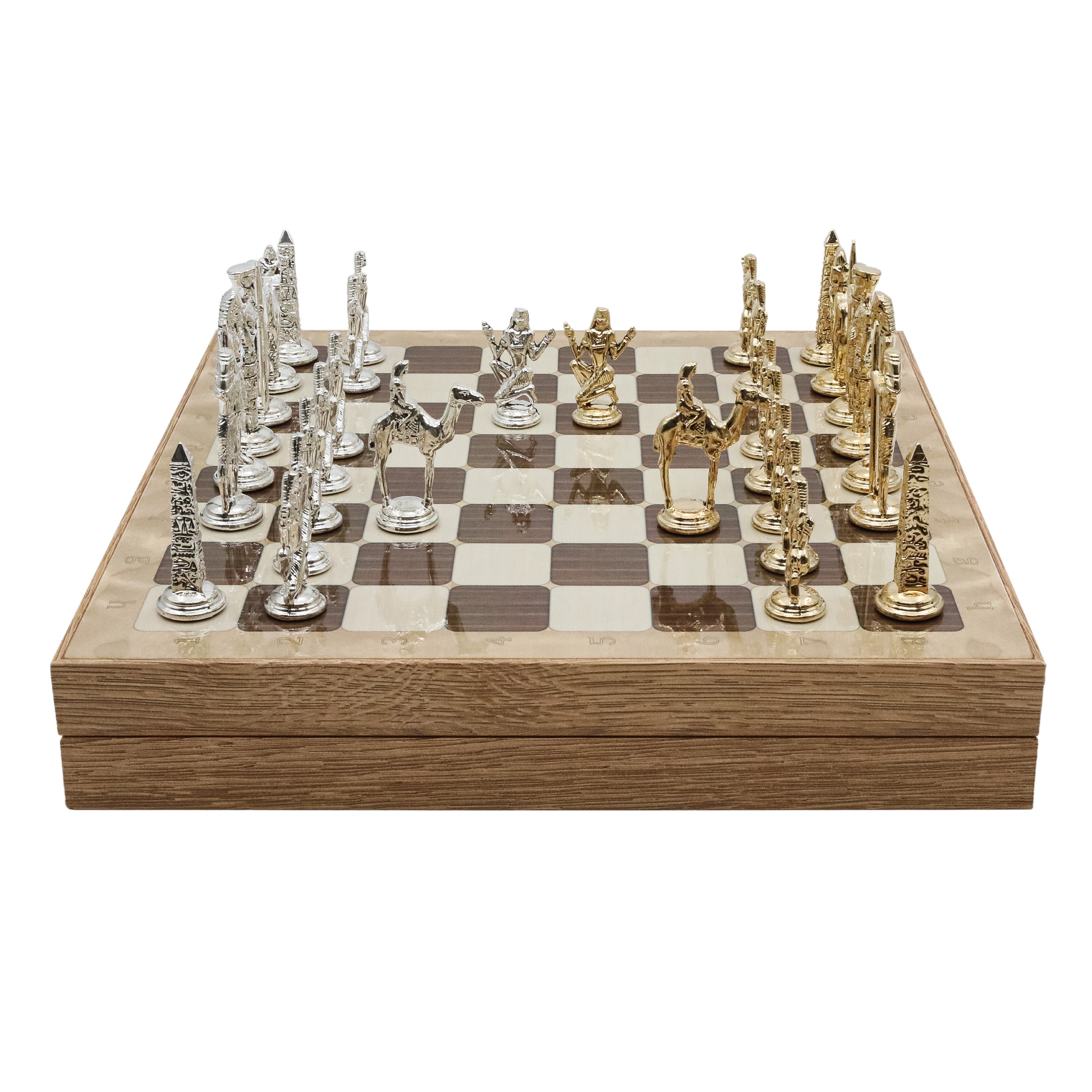 Storage Chess Set with Die Cast Metal Egyptian Cleopatra Chessmen | 37 CM (15") Storage Chess Board | Egypt Cleopatra Themed Figures