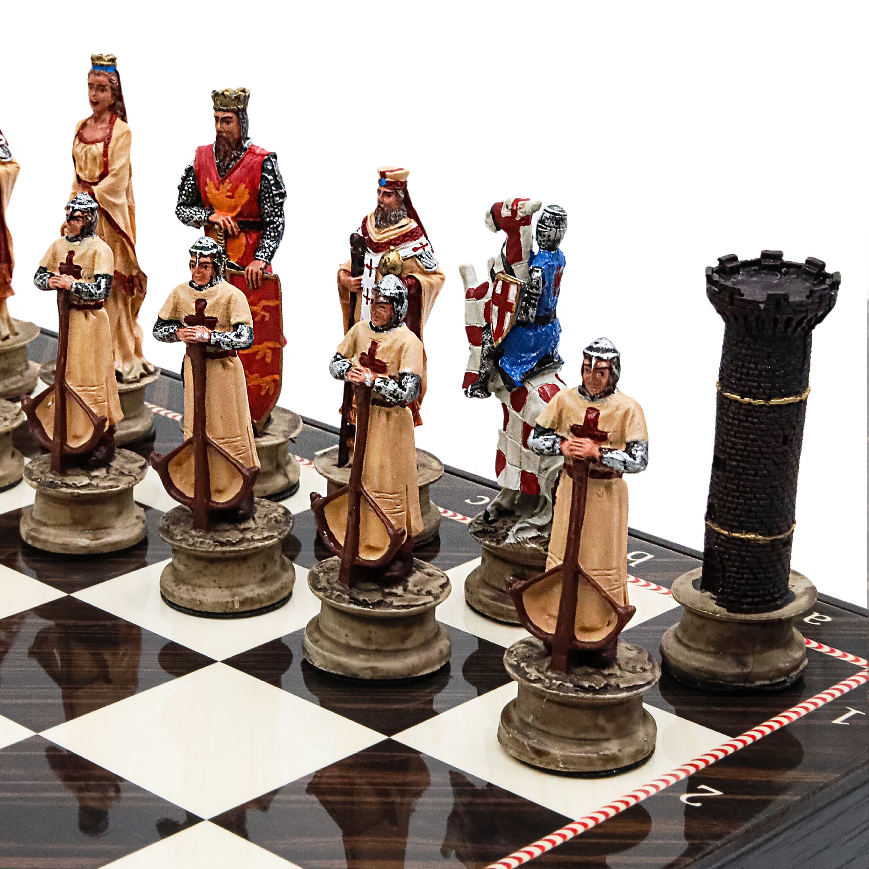 Storage Chess Set with Hand-painted Arabs King Saladin vs Crusaders Figures | 37 CM (15") Storage Chess Board | Arabs & Crusaders Themed Figures