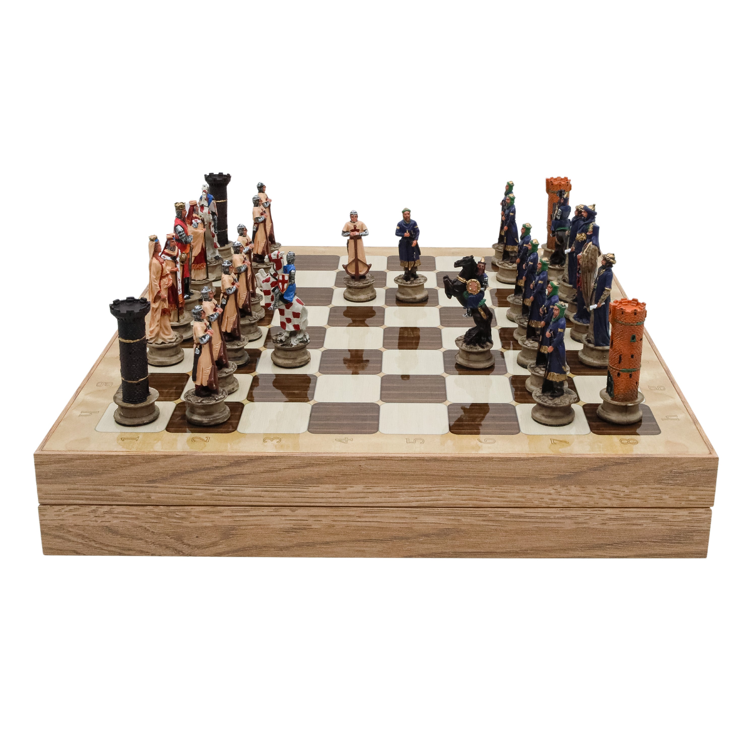 Storage Chess Set with Hand-painted Arabs King Saladin vs Crusaders Figures | 37 CM (15") Storage Chess Board | Arabs & Crusaders Themed Figures