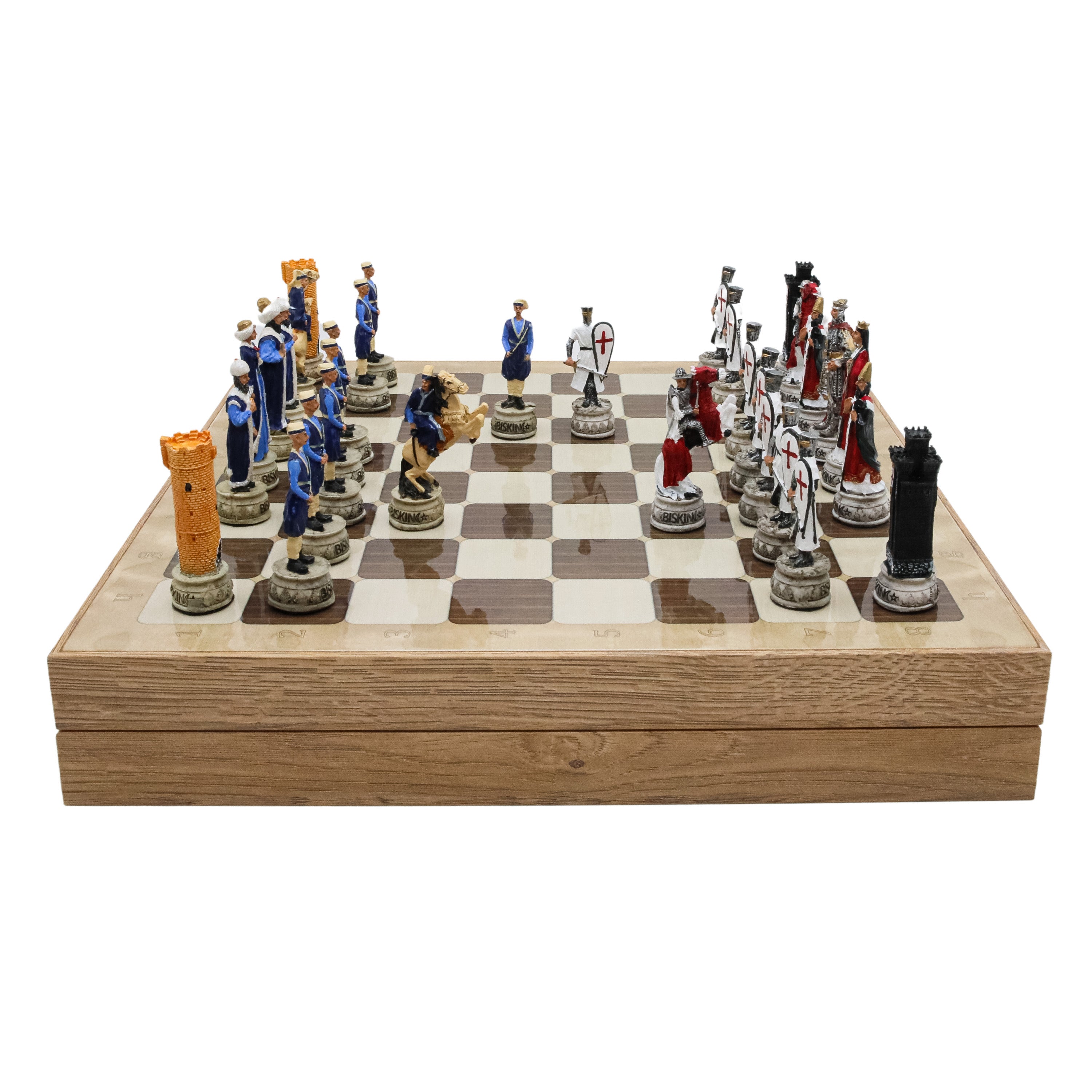 Storage Chess Set with Hand-painted Ottoman Empire vs Crusaders Figures (White Colour) | 37 CM (15") Storage Chess Board | Ottoman & Crusaders Themed Figures