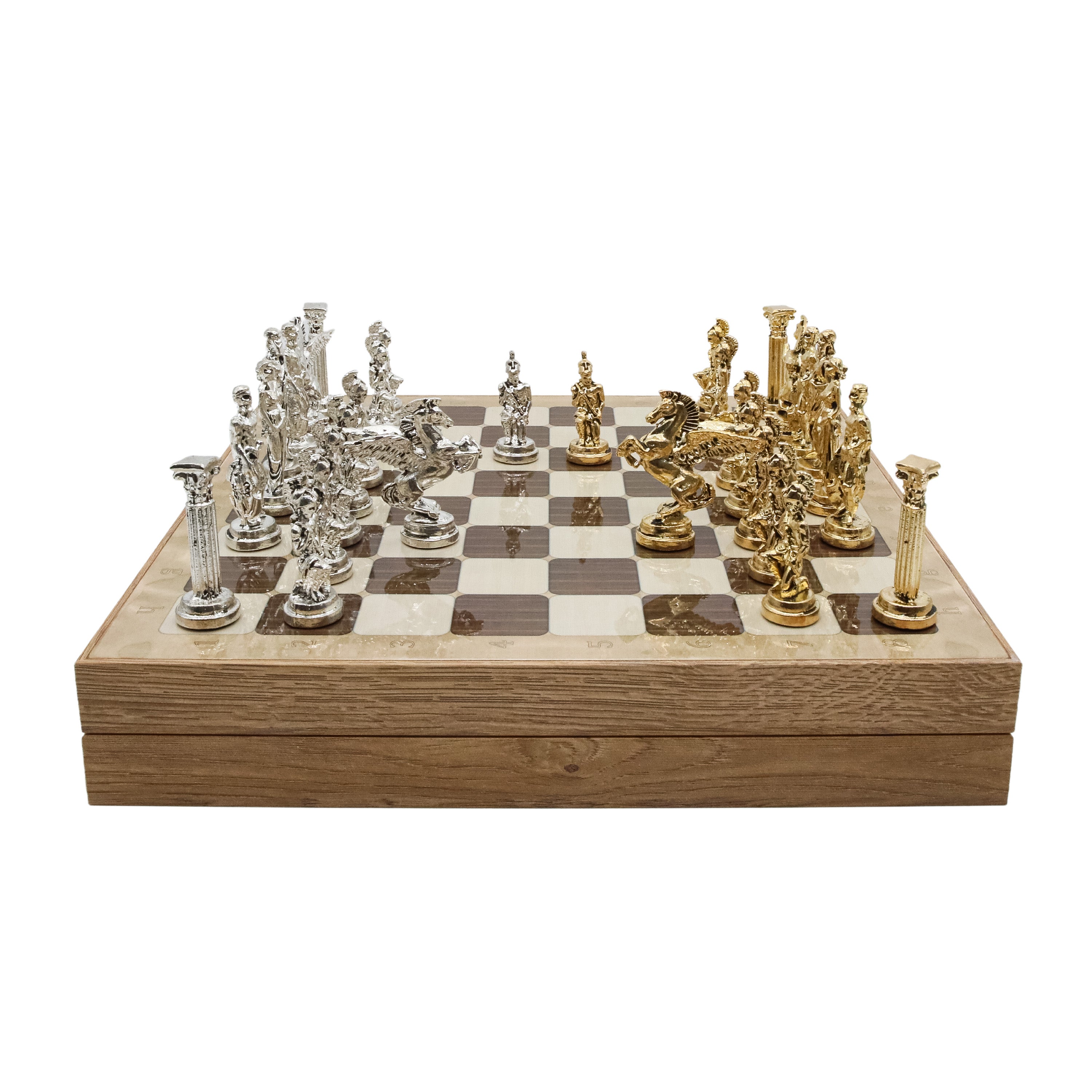 Storage Chess Set with Die Cast Metal Mythology Pegasus Chessmen | 37 CM (15") Storage Chess Board | Greek Pegasus Themed Figures