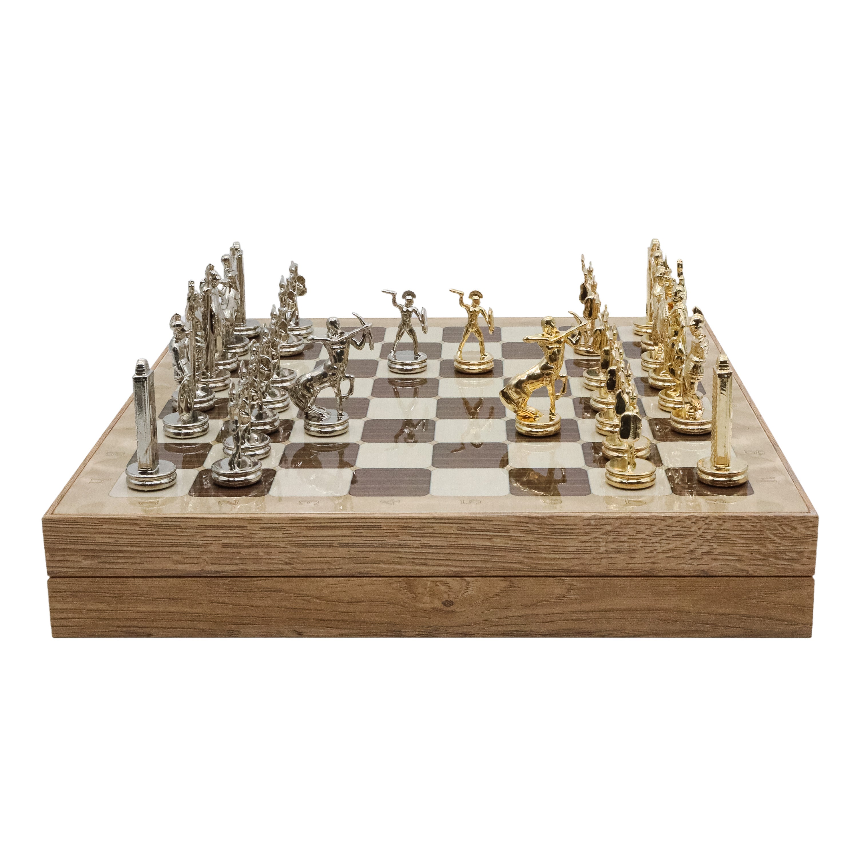 Storage Chess Set with Die Cast Metal Greek  Poseidon Chessmen | 37 CM (15") Storage Chess Board | Mythology Themed Figures