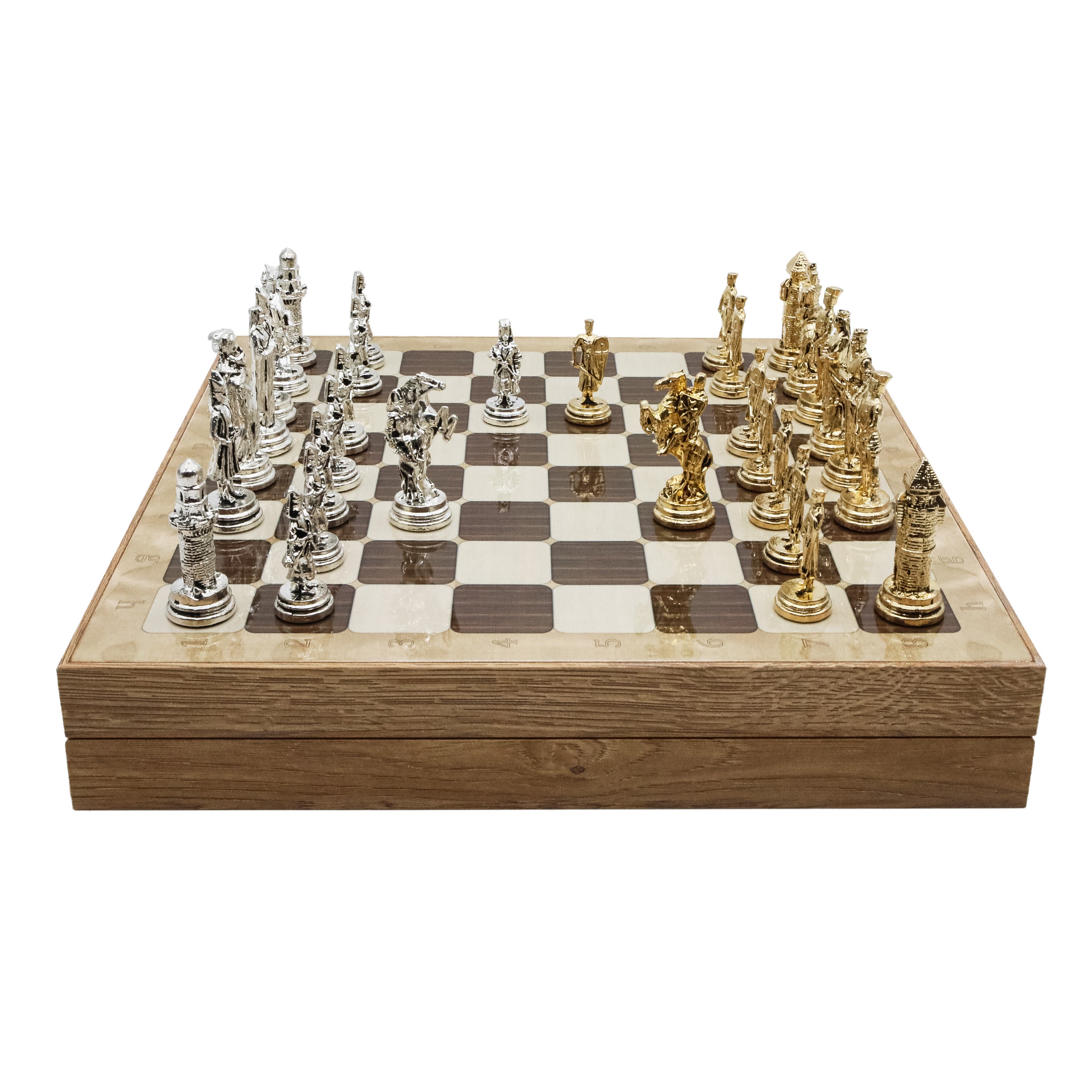 Storage Chess Set with Die Cast Metal Crusaders vs Ottoman Empire Chessmen | 37 CM (15") Storage Chess Board | Historical Themed Figures