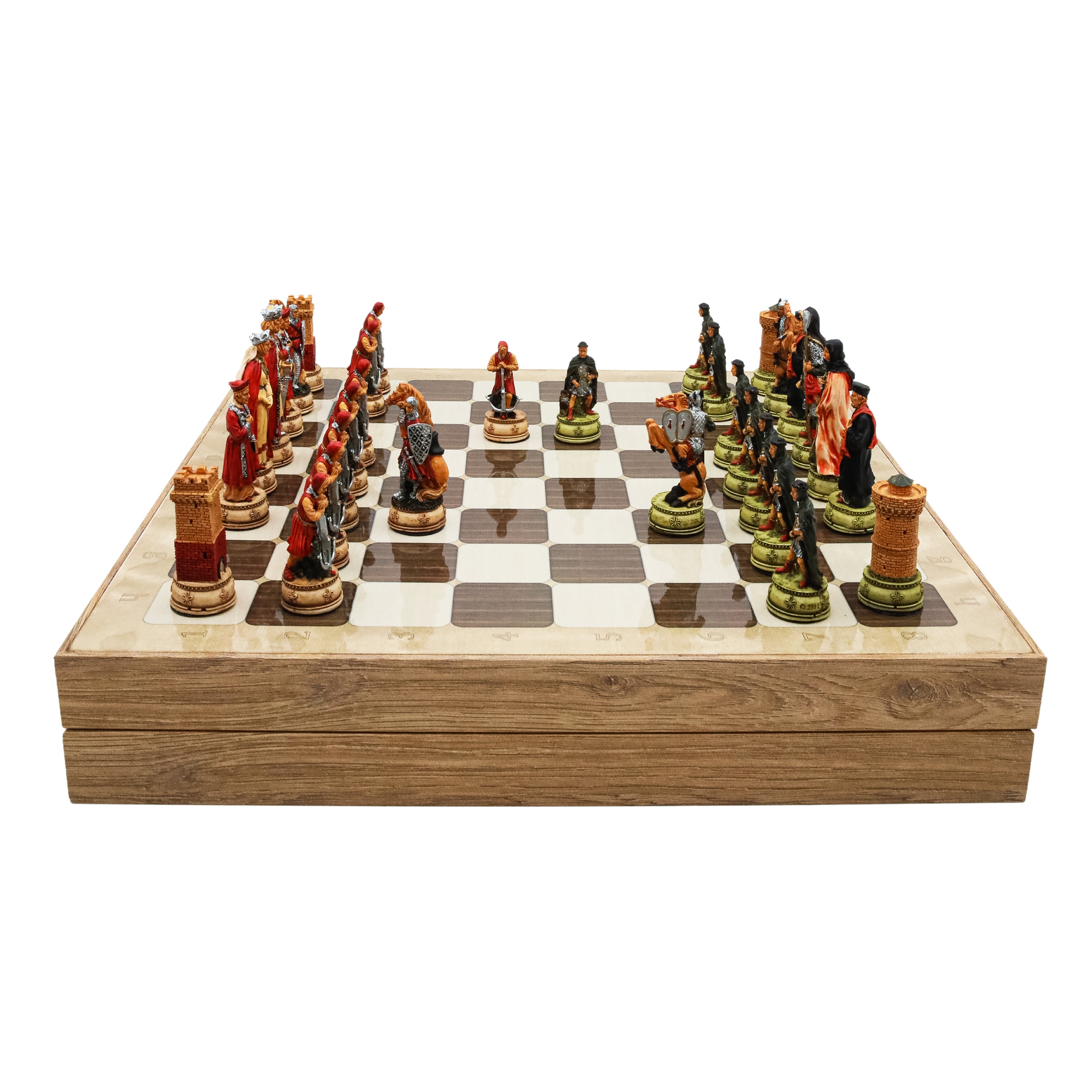 Storage Chess Set with Hand-painted Camelot King Arthur Figures | 37 CM (15") Storage Chess Board | British English Themed Figures