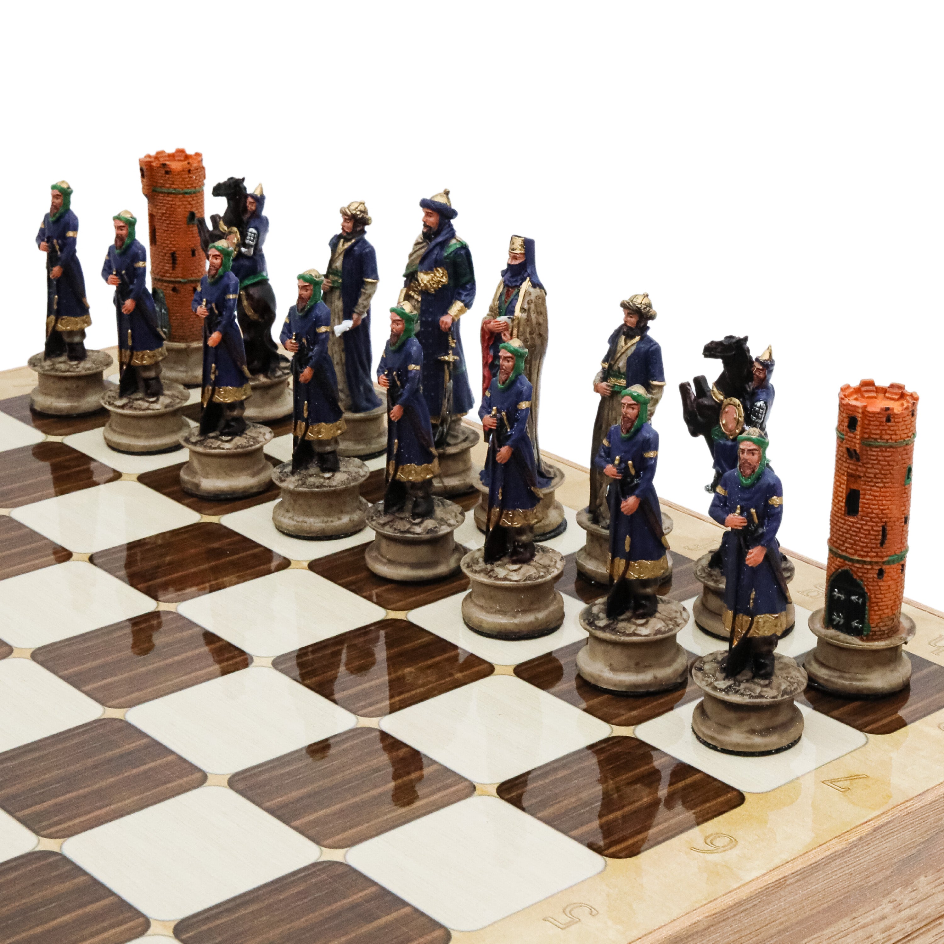 Storage Chess Set with Hand-painted Arabs King Saladin vs Crusaders Figures | 37 CM (15") Storage Chess Board | Arabs & Crusaders Themed Figures