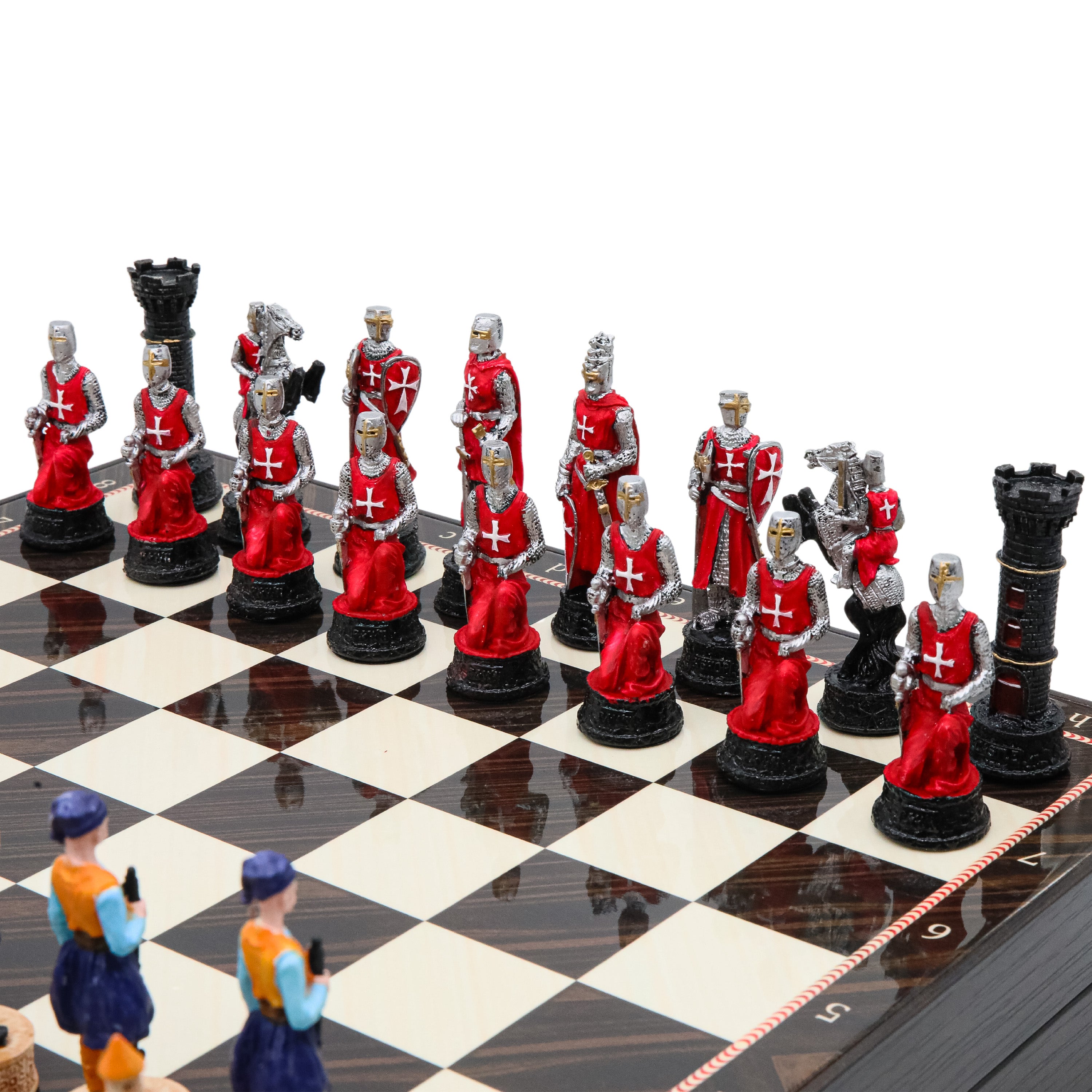 Storage Chess Set with Hand-painted Ottoman Empire vs Crusaders Figures (Black Colour) | 37 CM (15") Storage Chess Board | Ottoman & Crusaders Themed Figures