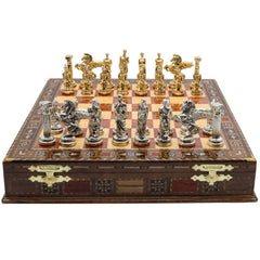 Handmade Inlay Storage Chess Set 38 CM (15") - Mythology Pegasus Die Cast Metal Pieces