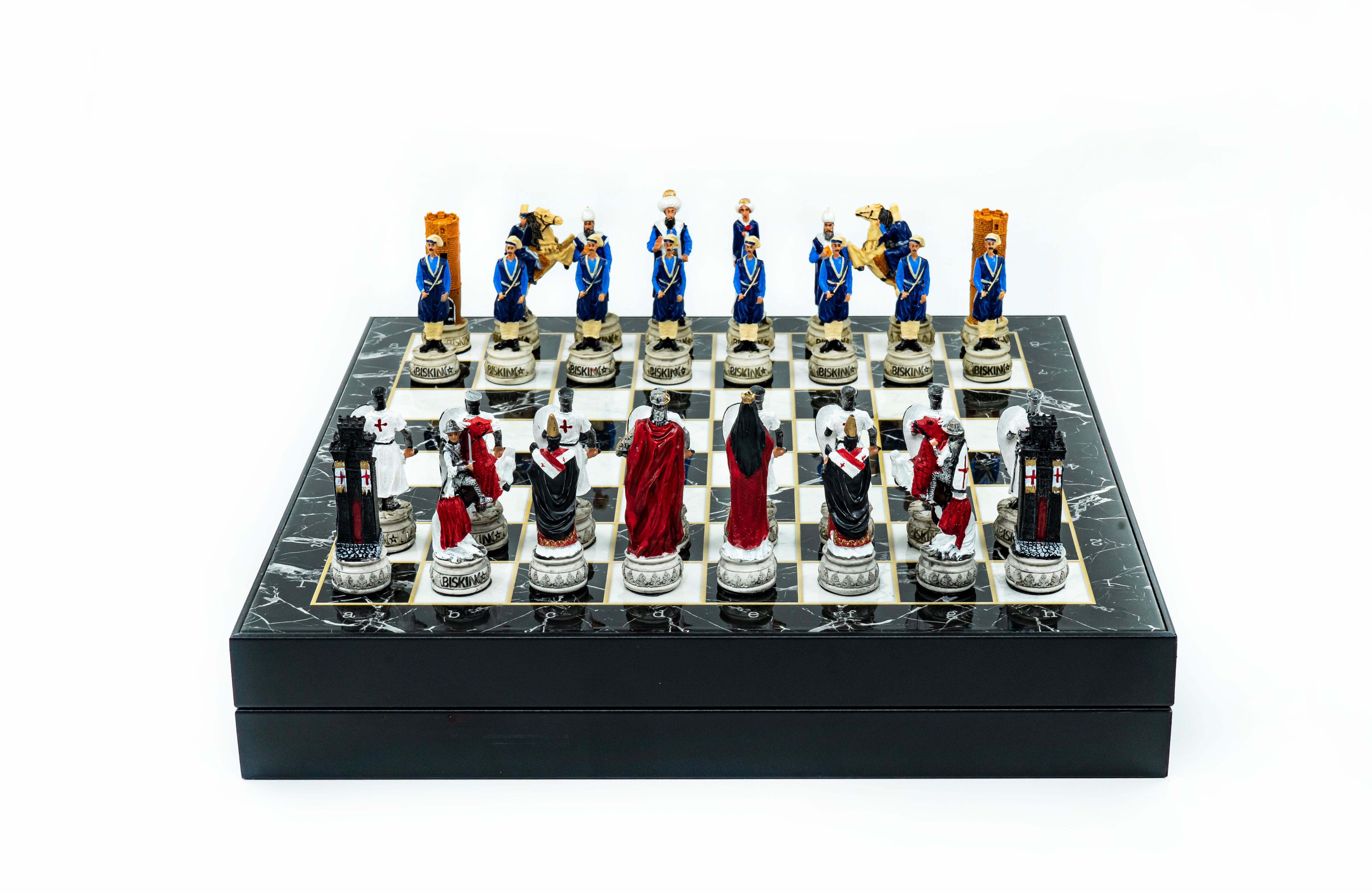 Storage Chess Set with Hand-painted Ottoman Empire vs Crusaders Figures (White Colour) | 37 CM (15") Storage Chess Board | Ottoman & Crusaders Themed Figures