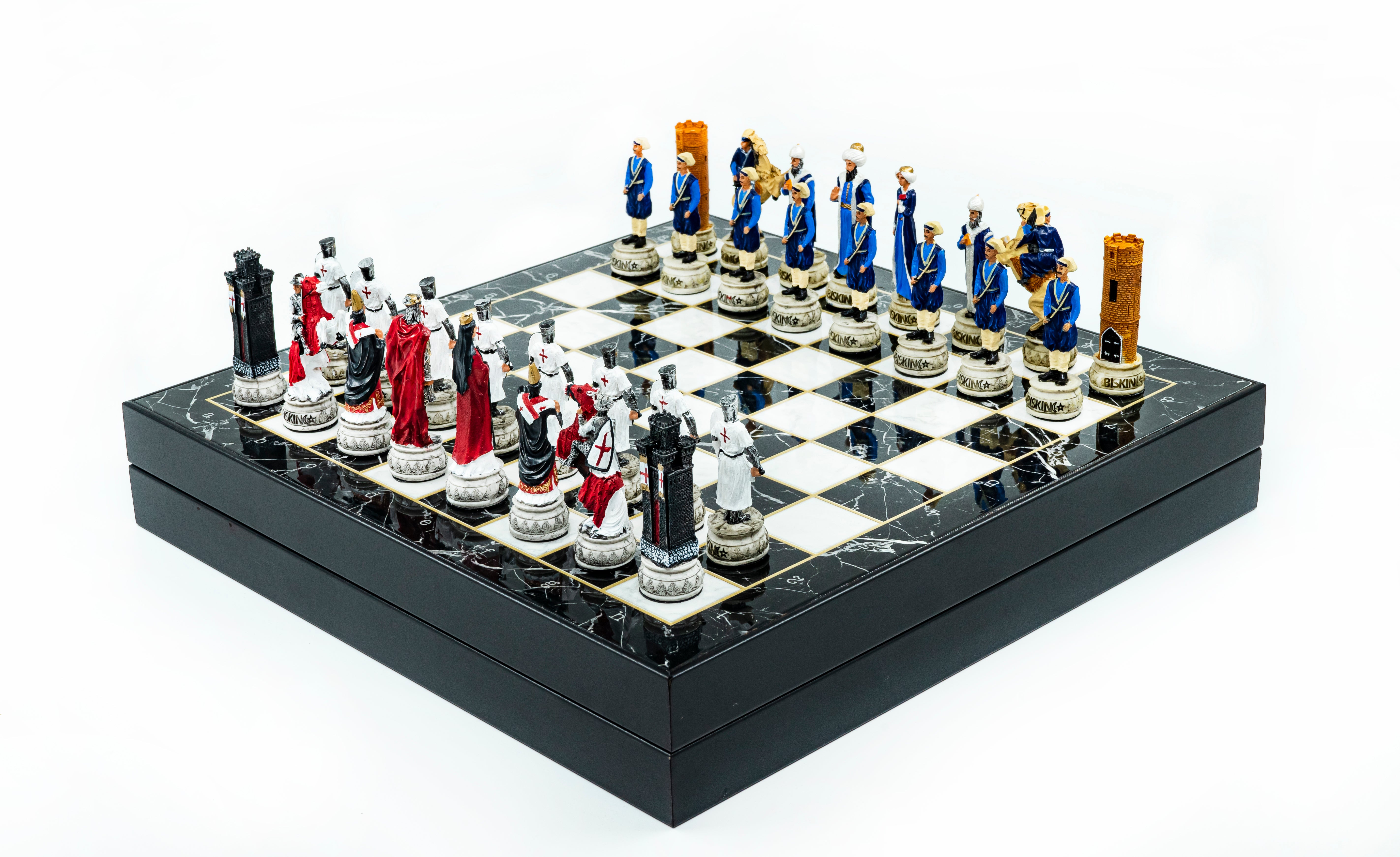 Storage Chess Set with Hand-painted Ottoman Empire vs Crusaders Figures (White Colour) | 37 CM (15") Storage Chess Board | Ottoman & Crusaders Themed Figures