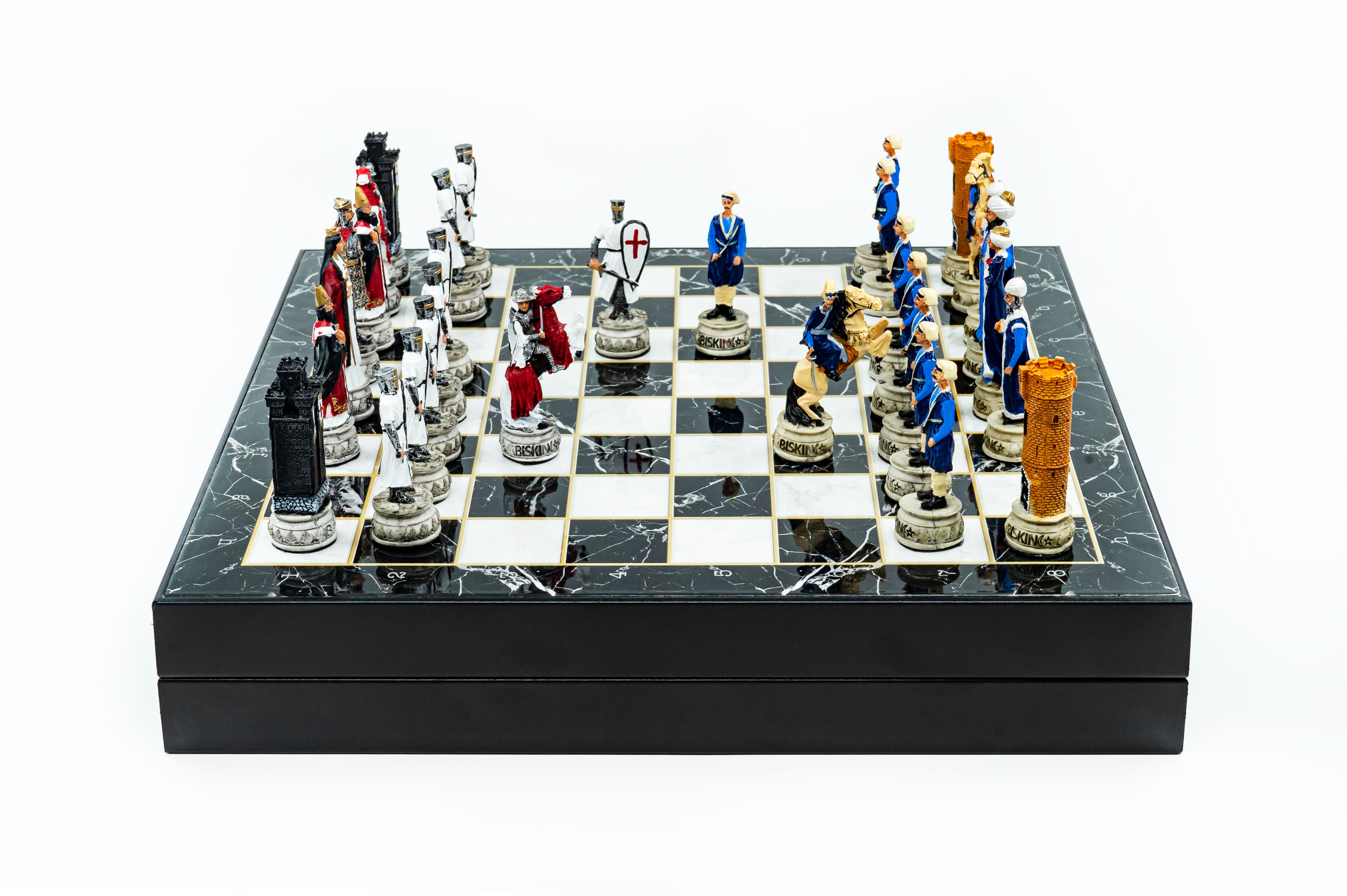 Storage Chess Set with Hand-painted Ottoman Empire vs Crusaders Figures (White Colour) | 37 CM (15") Storage Chess Board | Ottoman & Crusaders Themed Figures