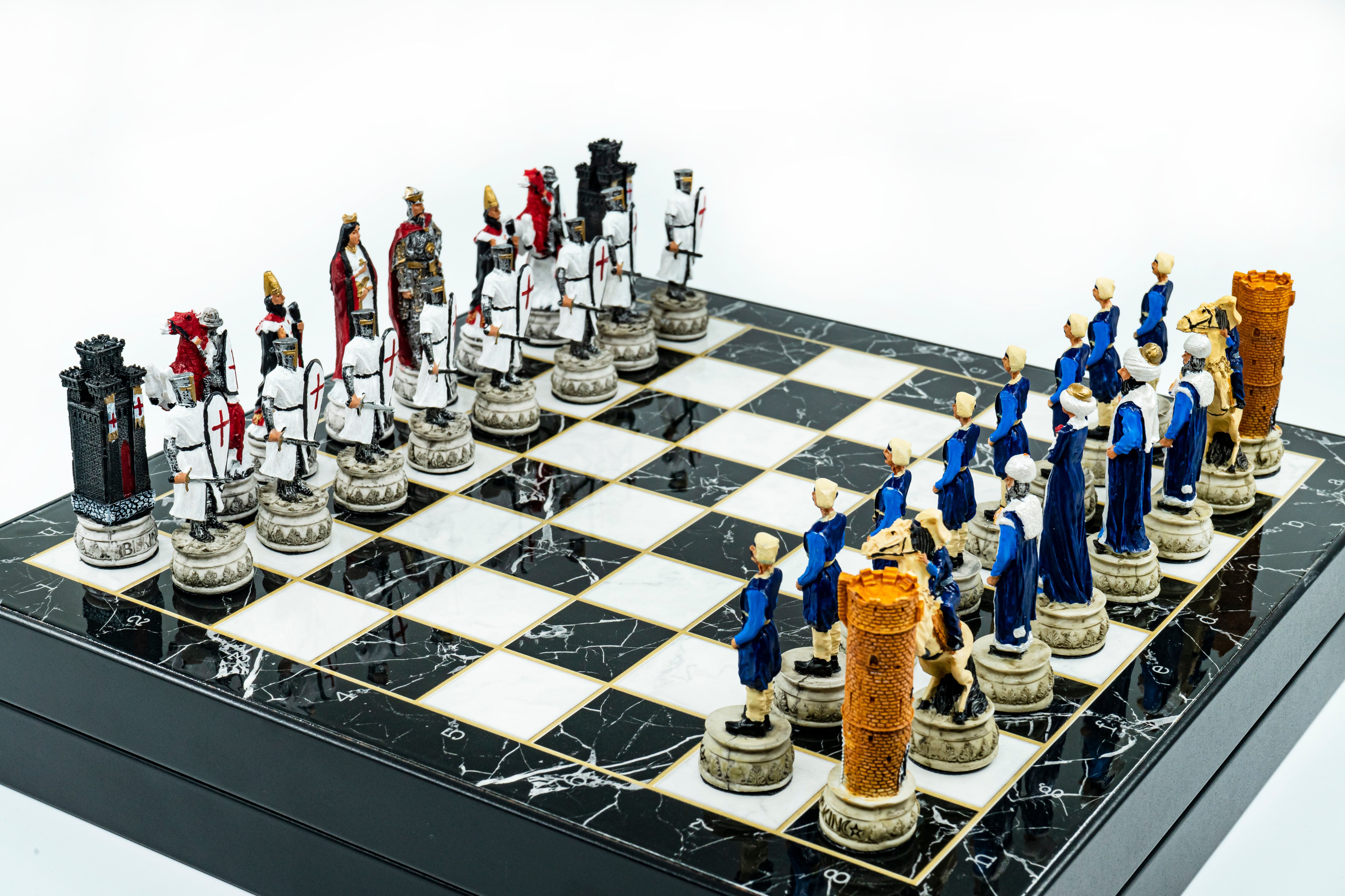 Storage Chess Set with Hand-painted Ottoman Empire vs Crusaders Figures (White Colour) | 37 CM (15") Storage Chess Board | Ottoman & Crusaders Themed Figures