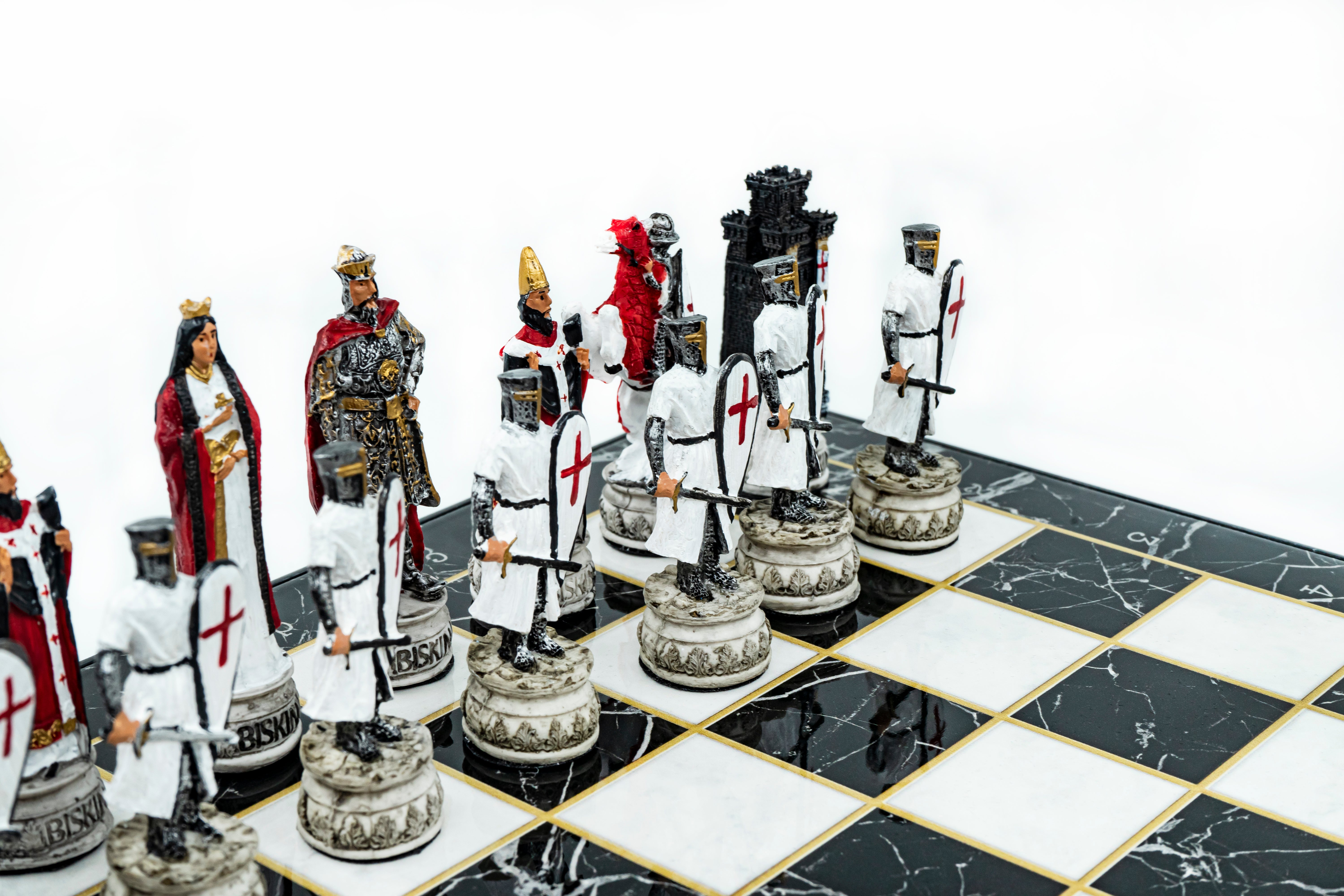 Storage Chess Set with Hand-painted Ottoman Empire vs Crusaders Figures (White Colour) | 37 CM (15") Storage Chess Board | Ottoman & Crusaders Themed Figures