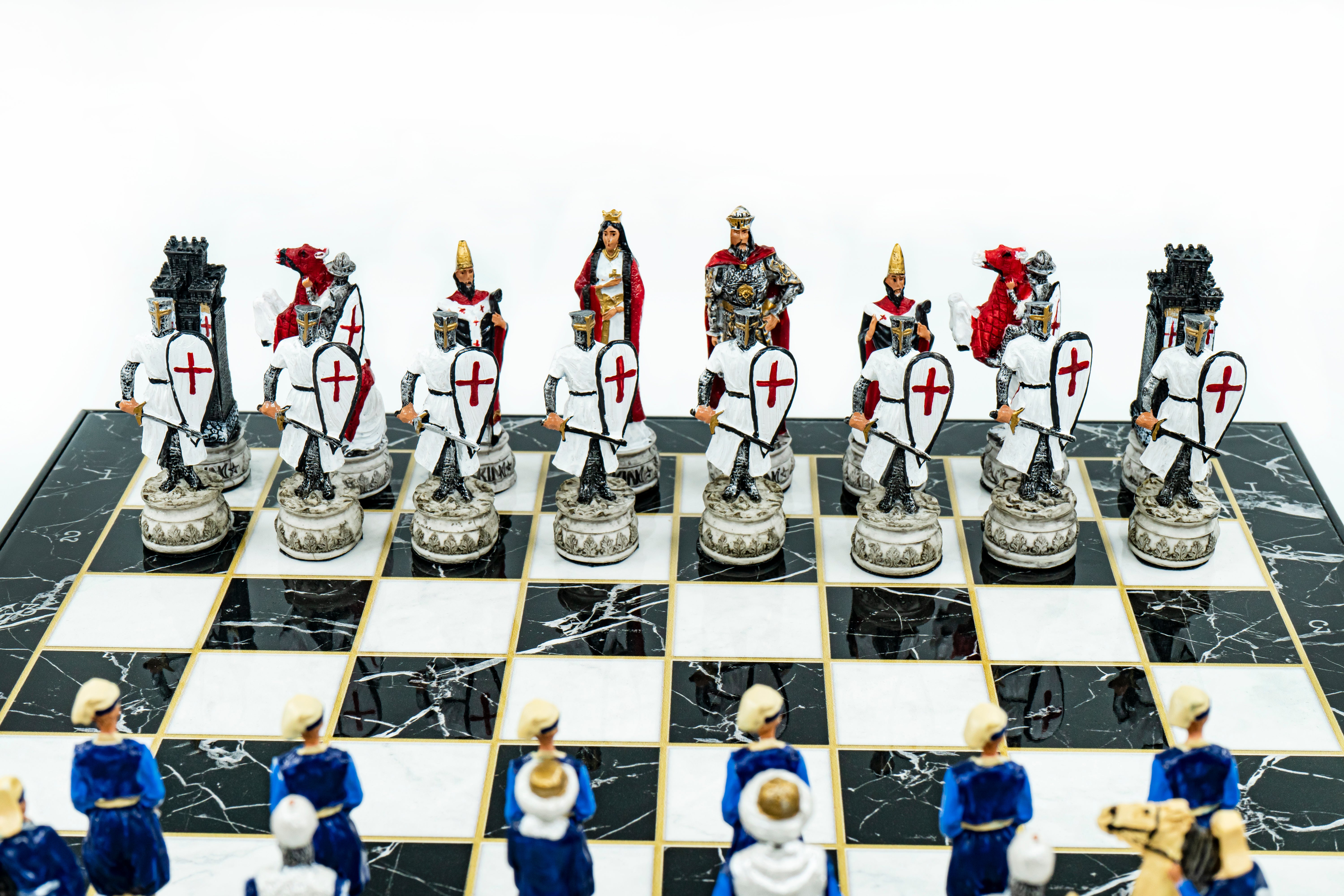 Storage Chess Set with Hand-painted Ottoman Empire vs Crusaders Figures (White Colour) | 37 CM (15") Storage Chess Board | Ottoman & Crusaders Themed Figures