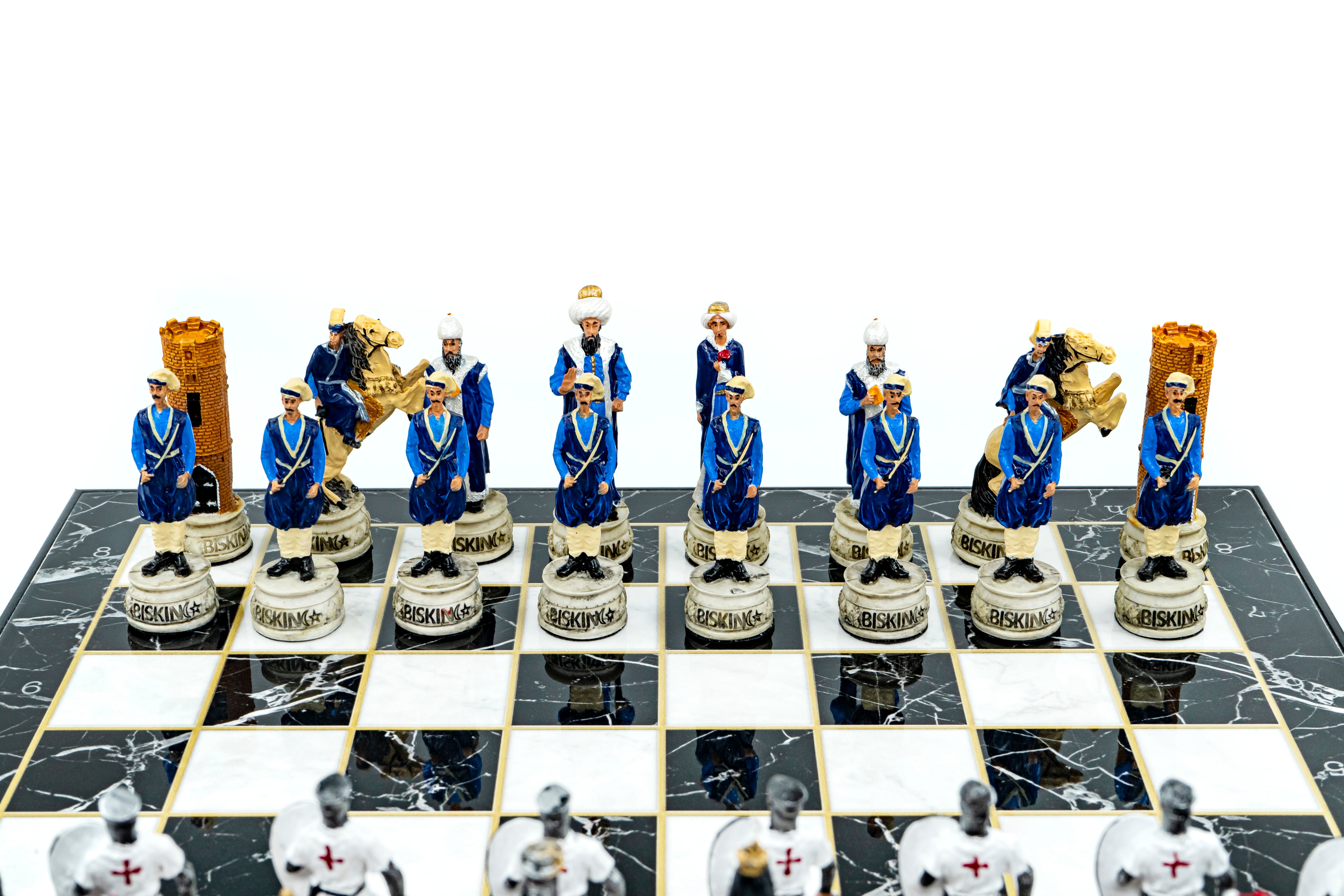 Storage Chess Set with Hand-painted Ottoman Empire vs Crusaders Figures (White Colour) | 37 CM (15") Storage Chess Board | Ottoman & Crusaders Themed Figures