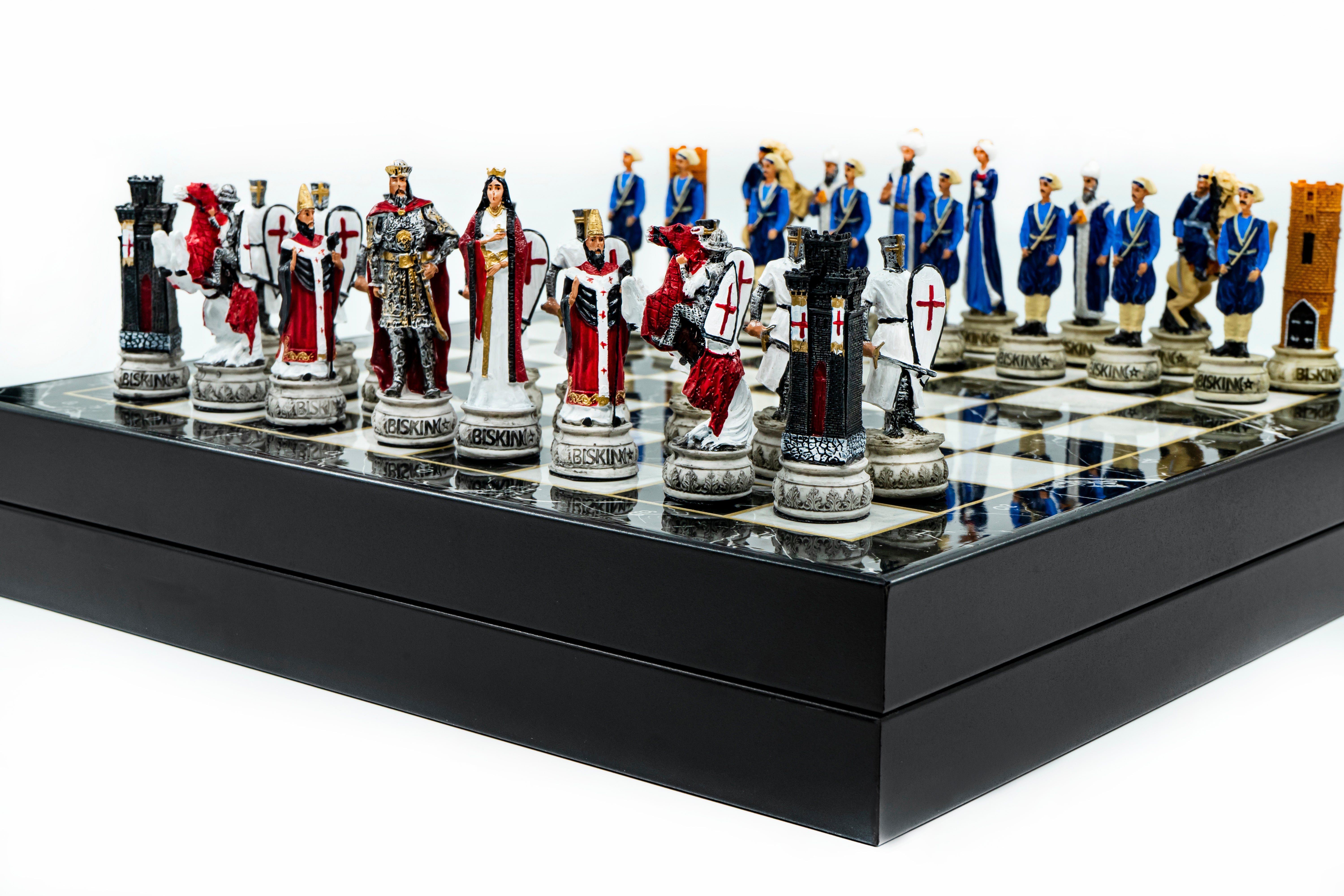 Storage Chess Set with Hand-painted Ottoman Empire vs Crusaders Figures (White Colour) | 37 CM (15") Storage Chess Board | Ottoman & Crusaders Themed Figures