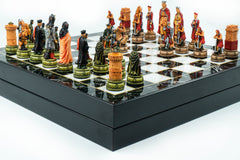 Storage Chess Set with Hand-painted Camelot King Arthur Figures | 37 CM (15") Storage Chess Board | British English Themed Figures