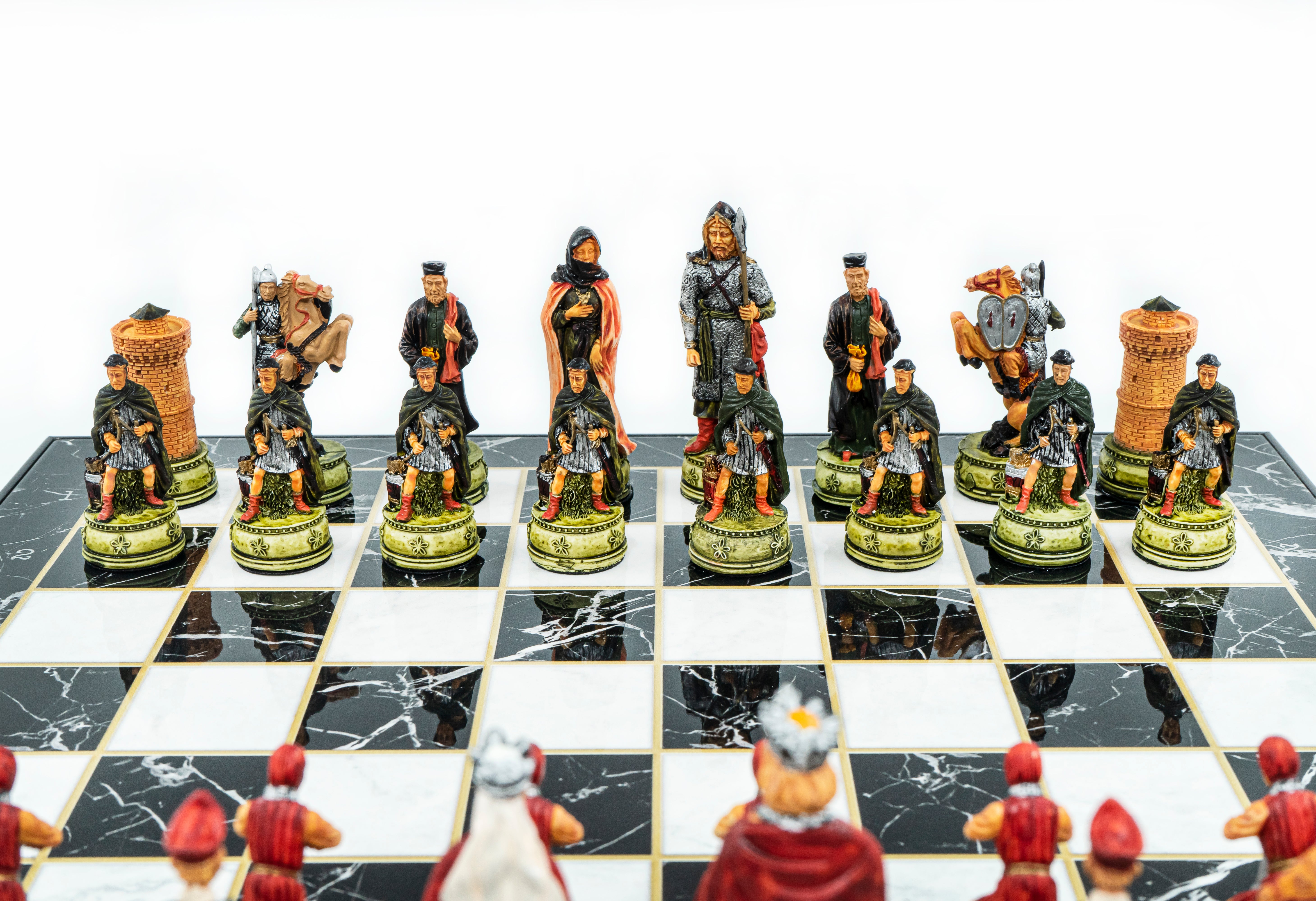 Storage Chess Set with Hand-painted Camelot King Arthur Figures | 37 CM (15") Storage Chess Board | British English Themed Figures