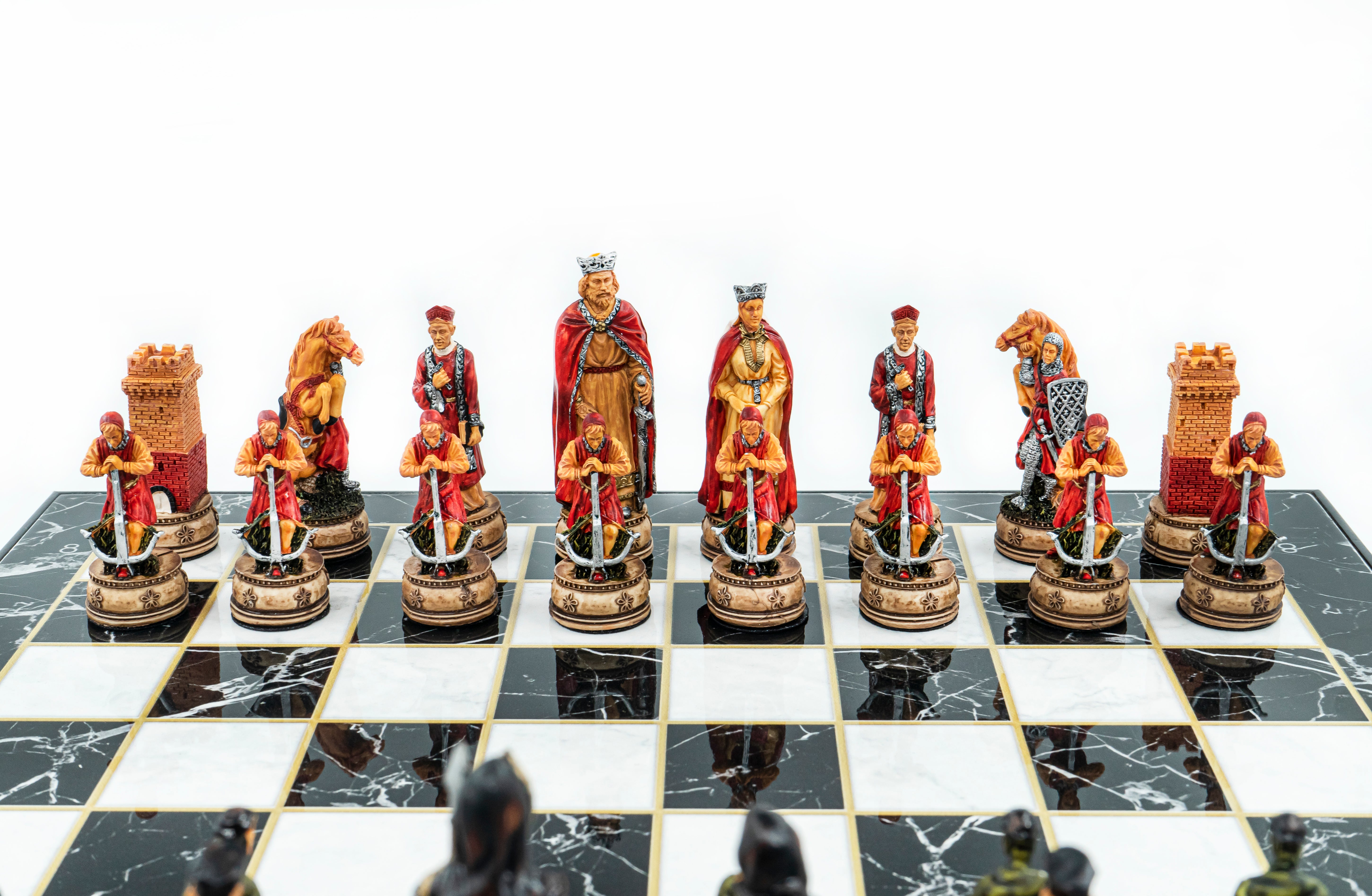 Storage Chess Set with Hand-painted Camelot King Arthur Figures | 37 CM (15") Storage Chess Board | British English Themed Figures