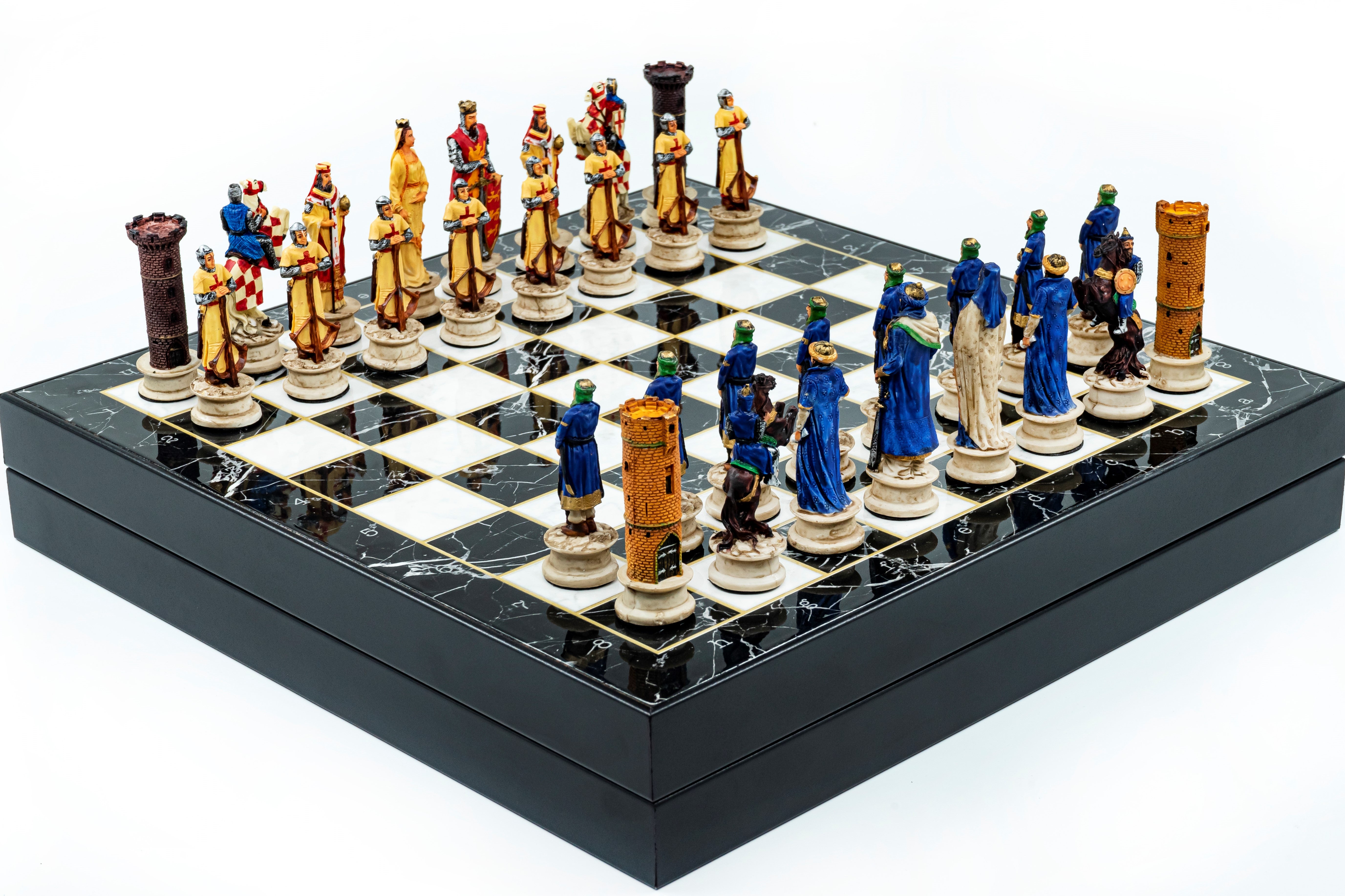 Storage Chess Set with Hand-painted Arabs King Saladin vs Crusaders Figures | 37 CM (15") Storage Chess Board | Arabs & Crusaders Themed Figures