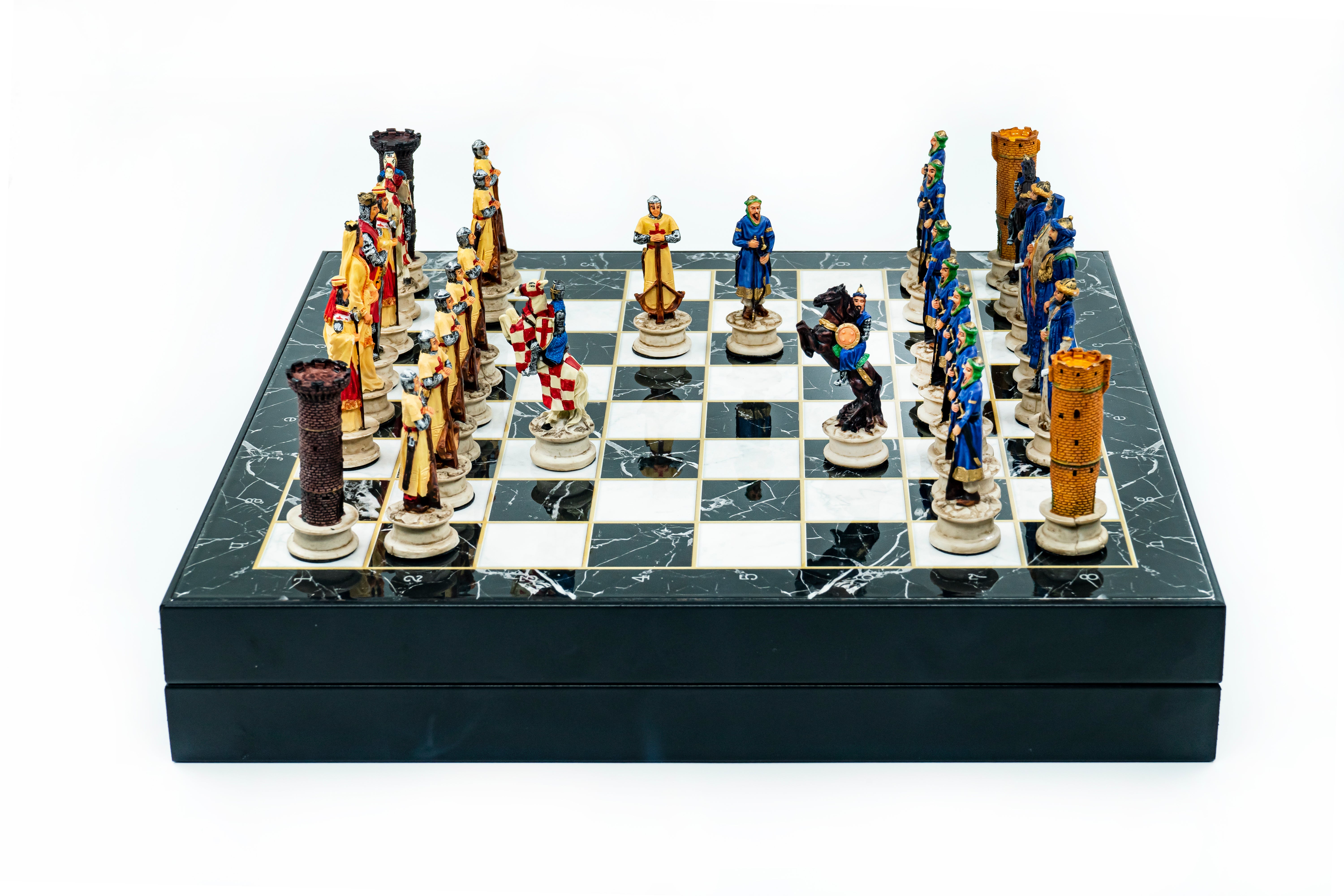 Storage Chess Set with Hand-painted Arabs King Saladin vs Crusaders Figures | 37 CM (15") Storage Chess Board | Arabs & Crusaders Themed Figures