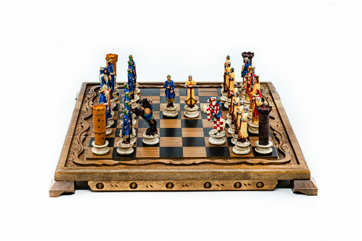 Selahaddin Eyyubi vs Crusader Solid Wood Chess Set | Handpainted | Hand-Carved Board– 36 cm (14 inch)