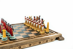 Roman vs Egyptian Solid Wood Chess Set | Handpainted | Hand-Carved Board– 36 cm (14 inch)