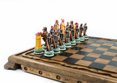 Roman vs Egyptian Solid Wood Chess Set | Handpainted | Hand-Carved Board– 36 cm (14 inch)