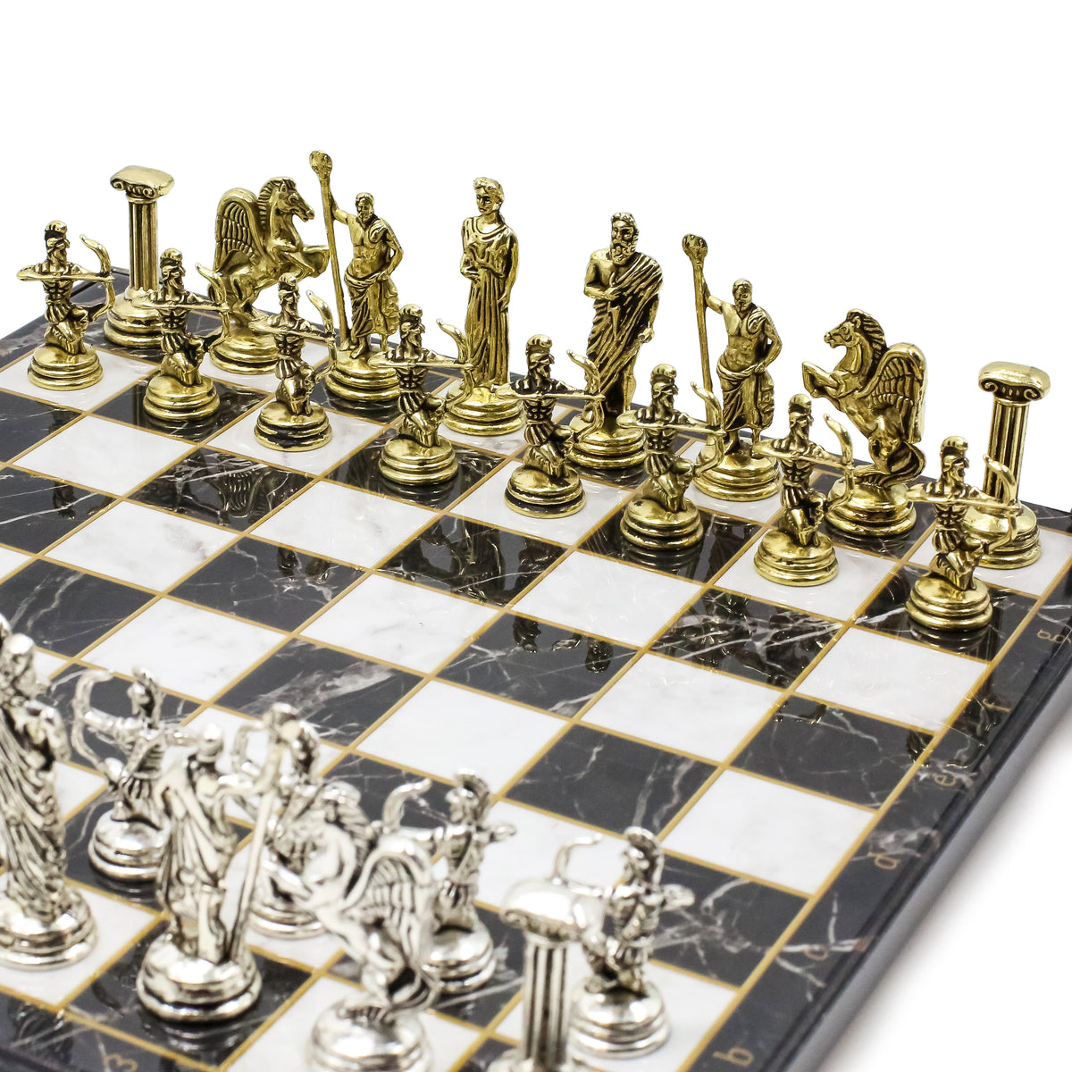Greek Mythology Archer Metal Chess Set | Chess Board w/ Metal Legs 25CM (10")