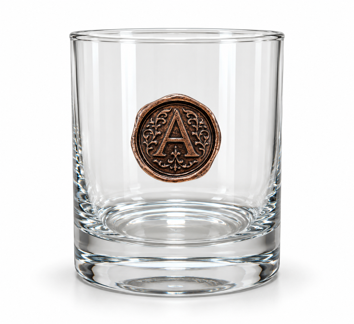 Personalised Monogram Whisky Glass with Antique Bronze Finish Metal Initial