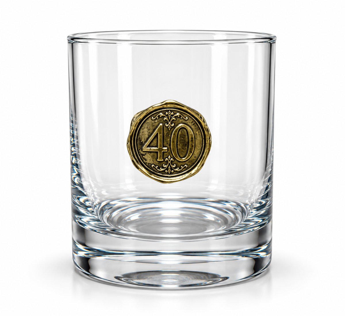 Personalised Monogram Whisky Glass with Antique Gold Finish Metal Initial