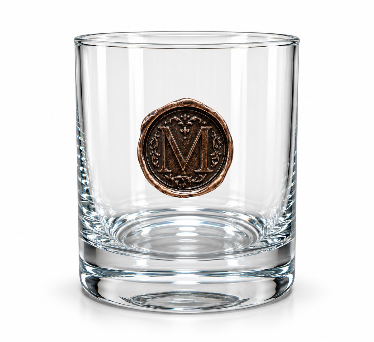 Personalised Monogram Whisky Glass with Antique Bronze Finish Metal Initial