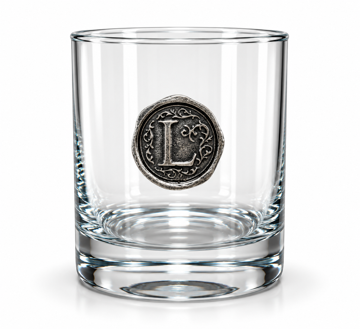 Personalised Monogram Whisky Glass with Antique Silver Finish Metal Initial