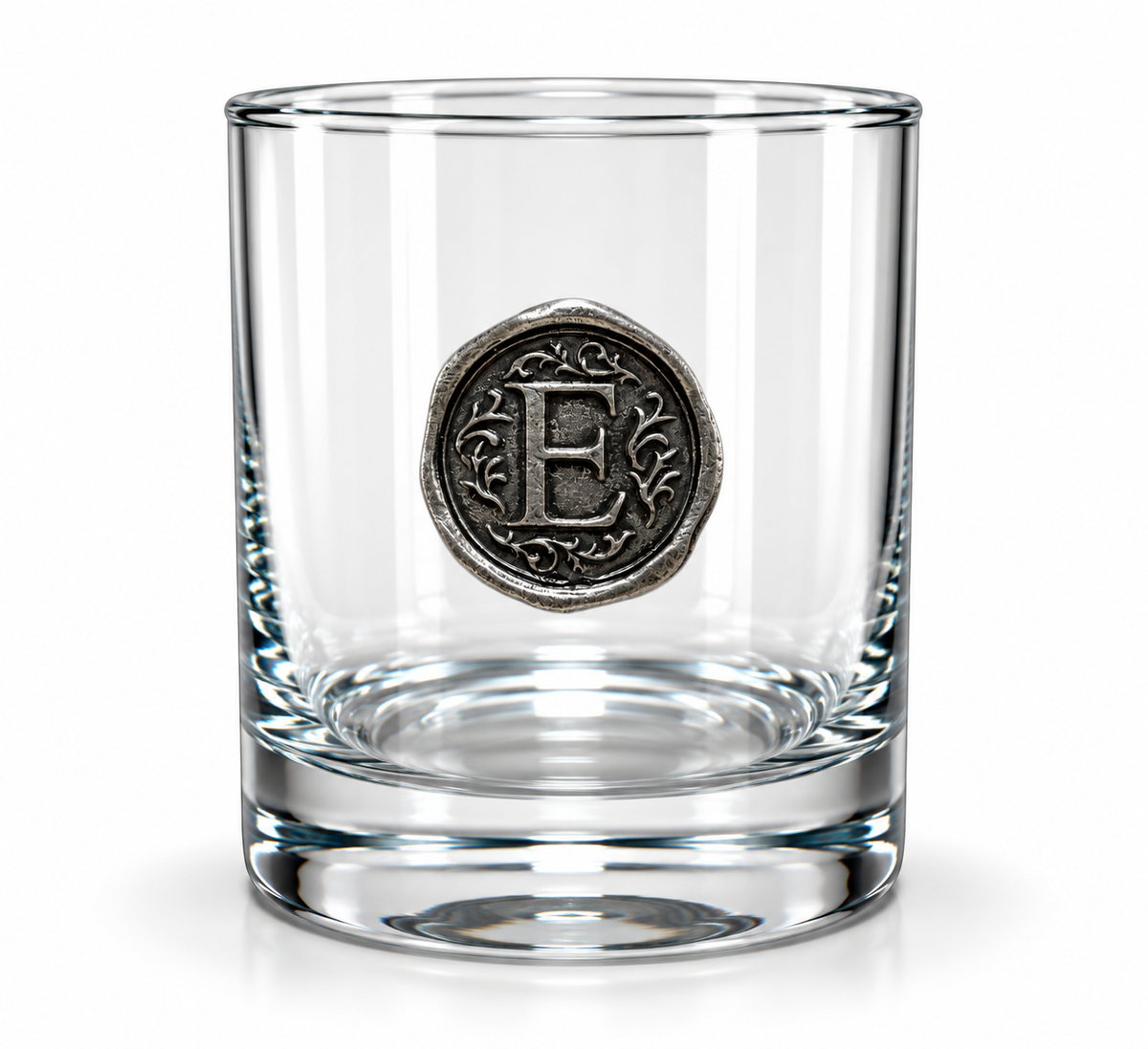Personalised Monogram Whisky Glass with Antique Silver Finish Metal Initial